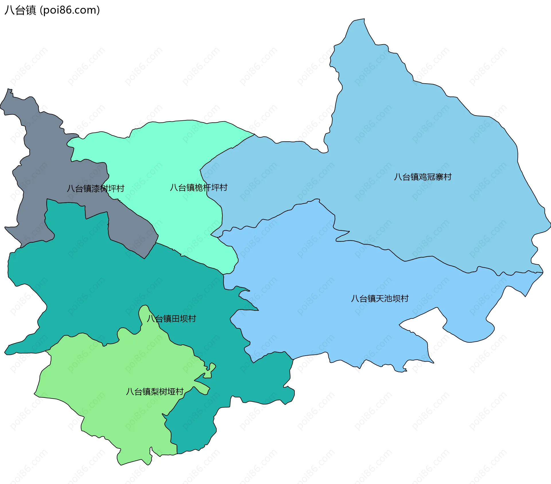 八台镇边界地图(五级行政区划)