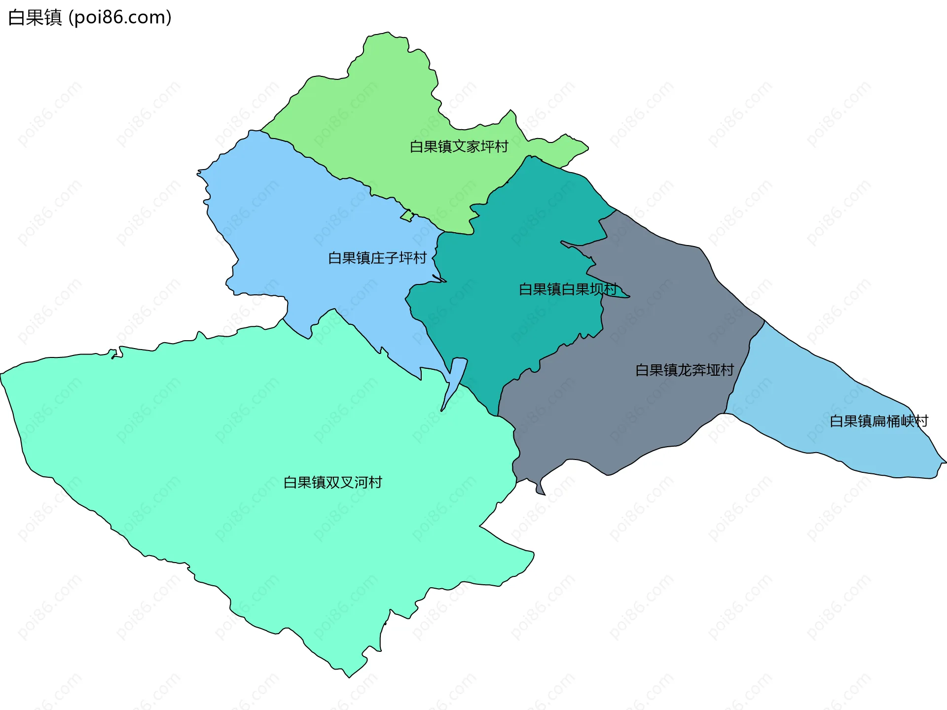 白果镇边界地图(五级行政区划)