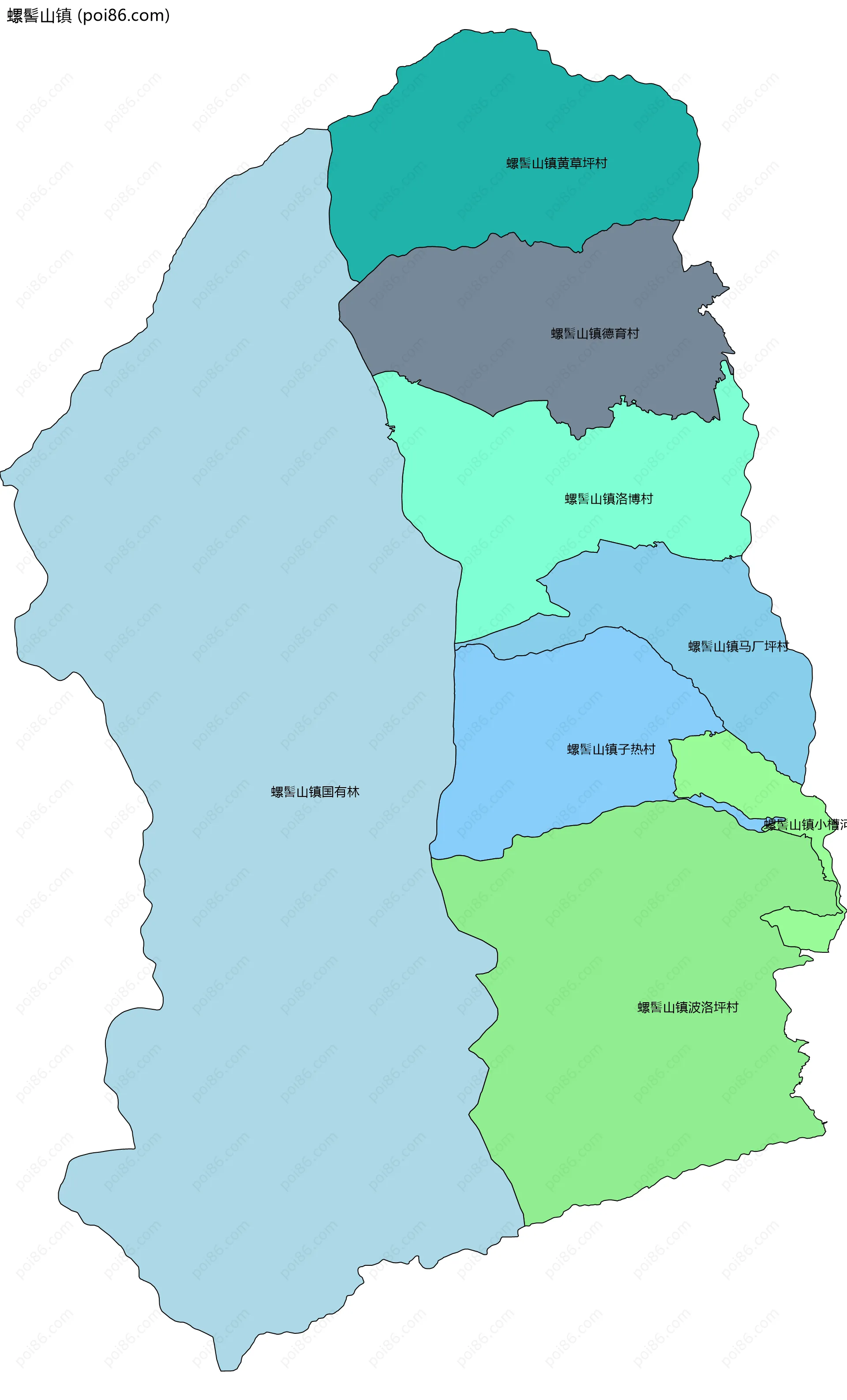 螺髻山镇边界地图(五级行政区划)