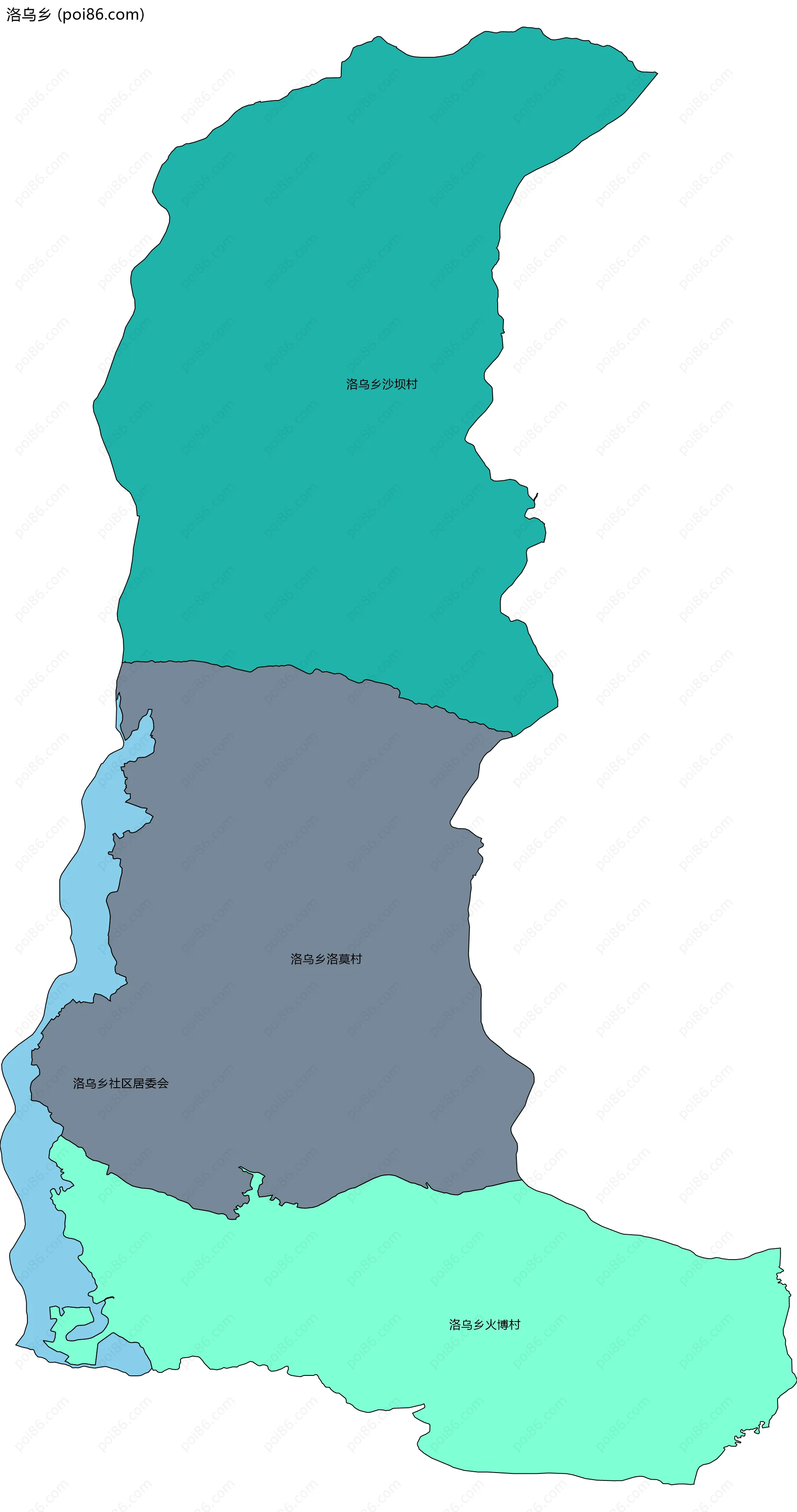 洛乌乡边界地图(五级行政区划)