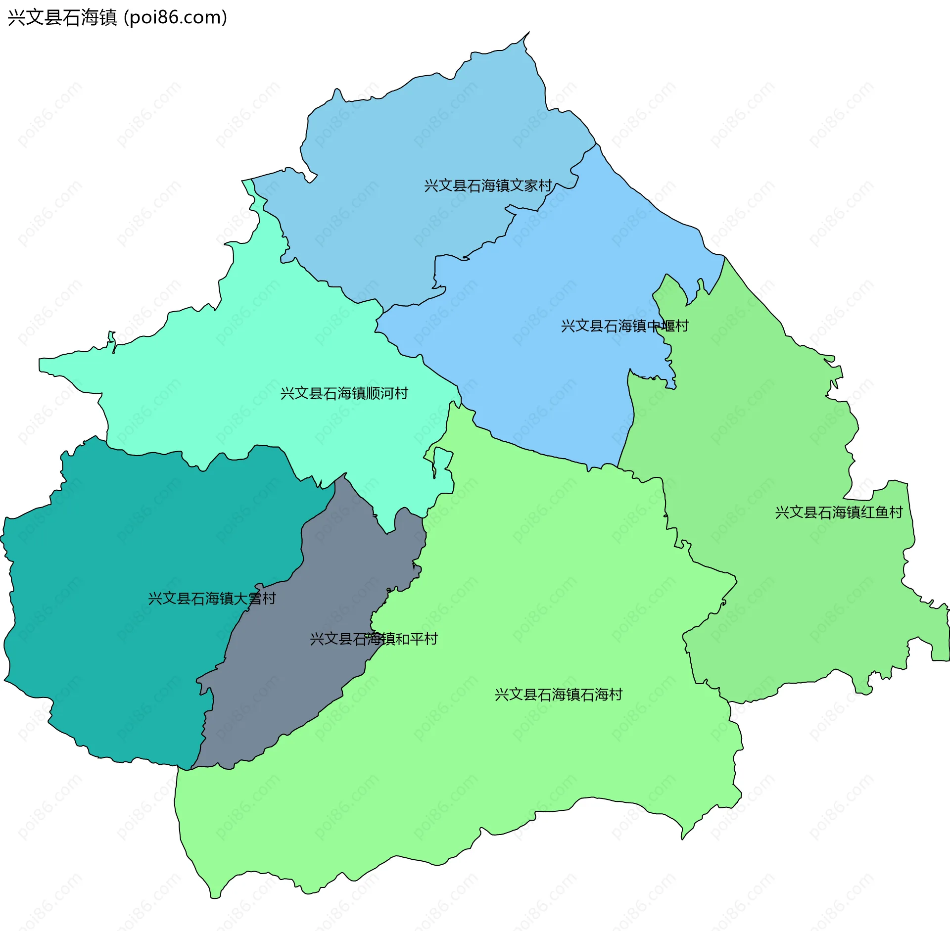 兴文县石海镇边界地图(五级行政区划)