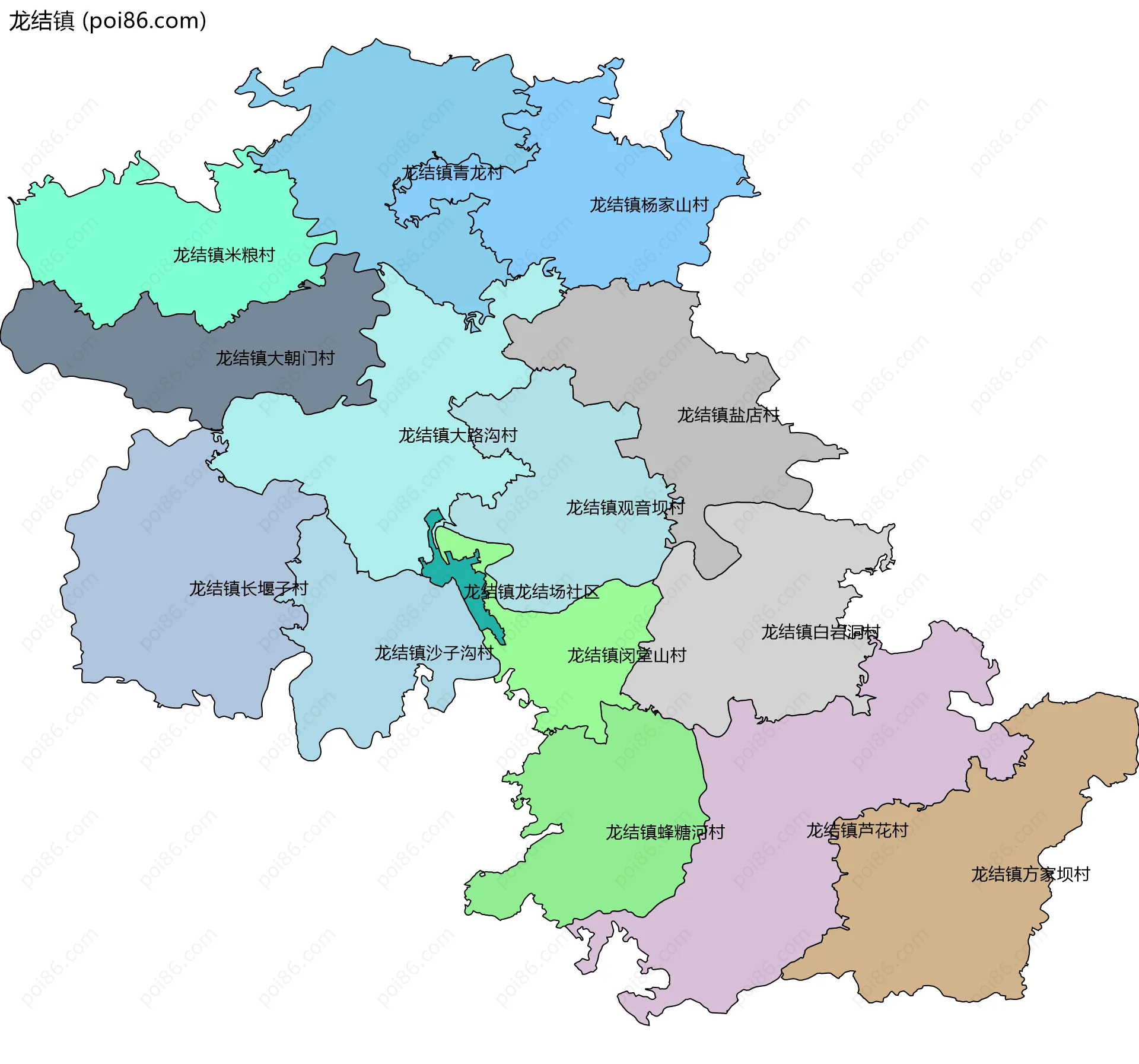 龙结镇边界地图(五级行政区划)