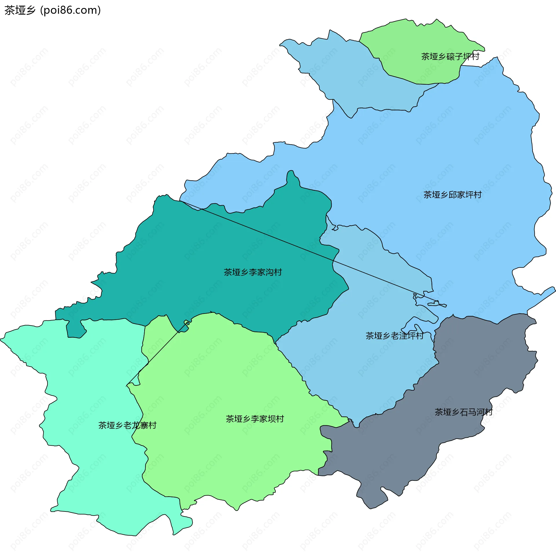 茶垭乡边界地图(五级行政区划)
