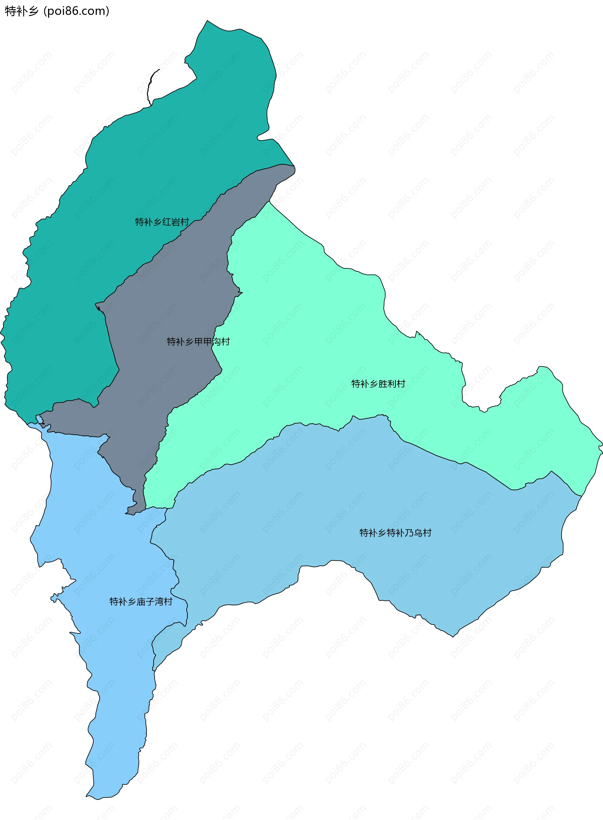 特补乡边界地图(五级行政区划)