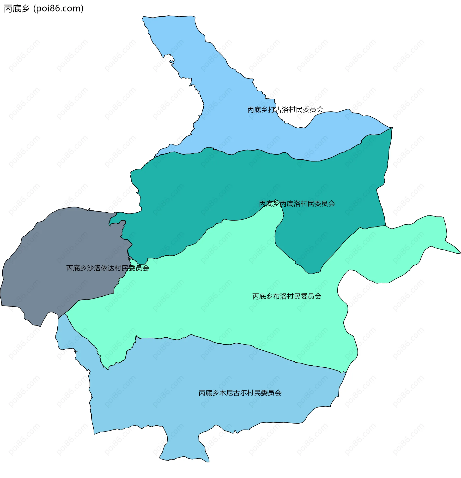 丙底乡边界地图(五级行政区划)
