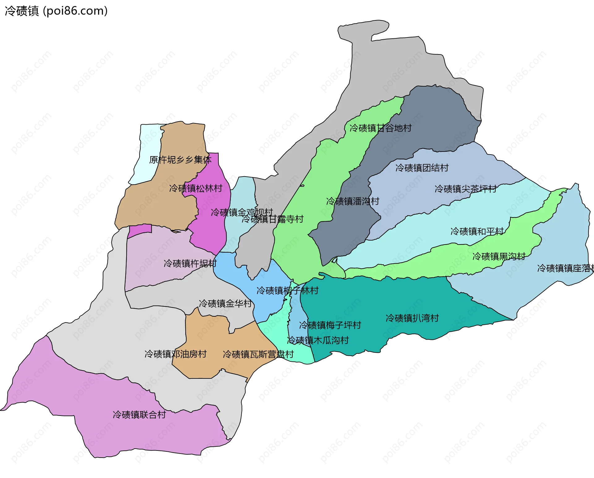 冷碛镇边界地图(五级行政区划)