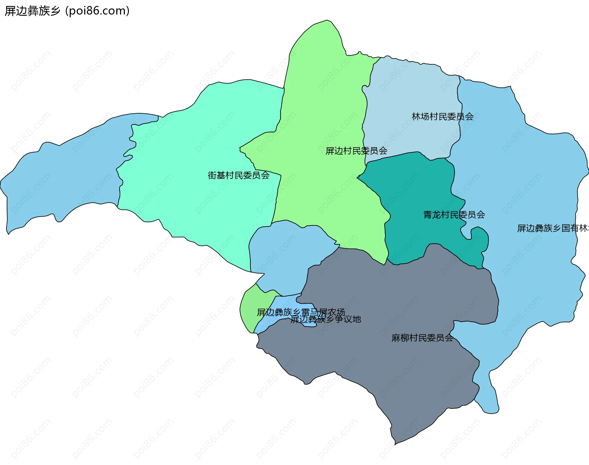 屏边彝族乡边界地图(五级行政区划)