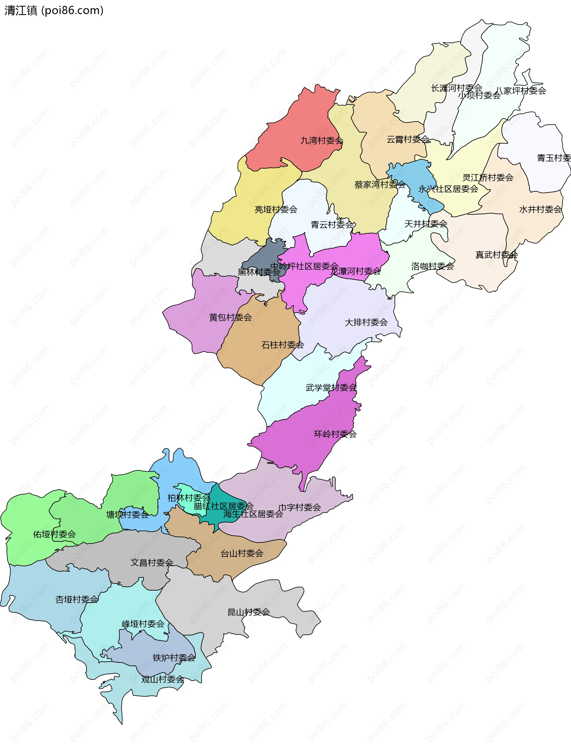 清江镇边界地图(五级行政区划)