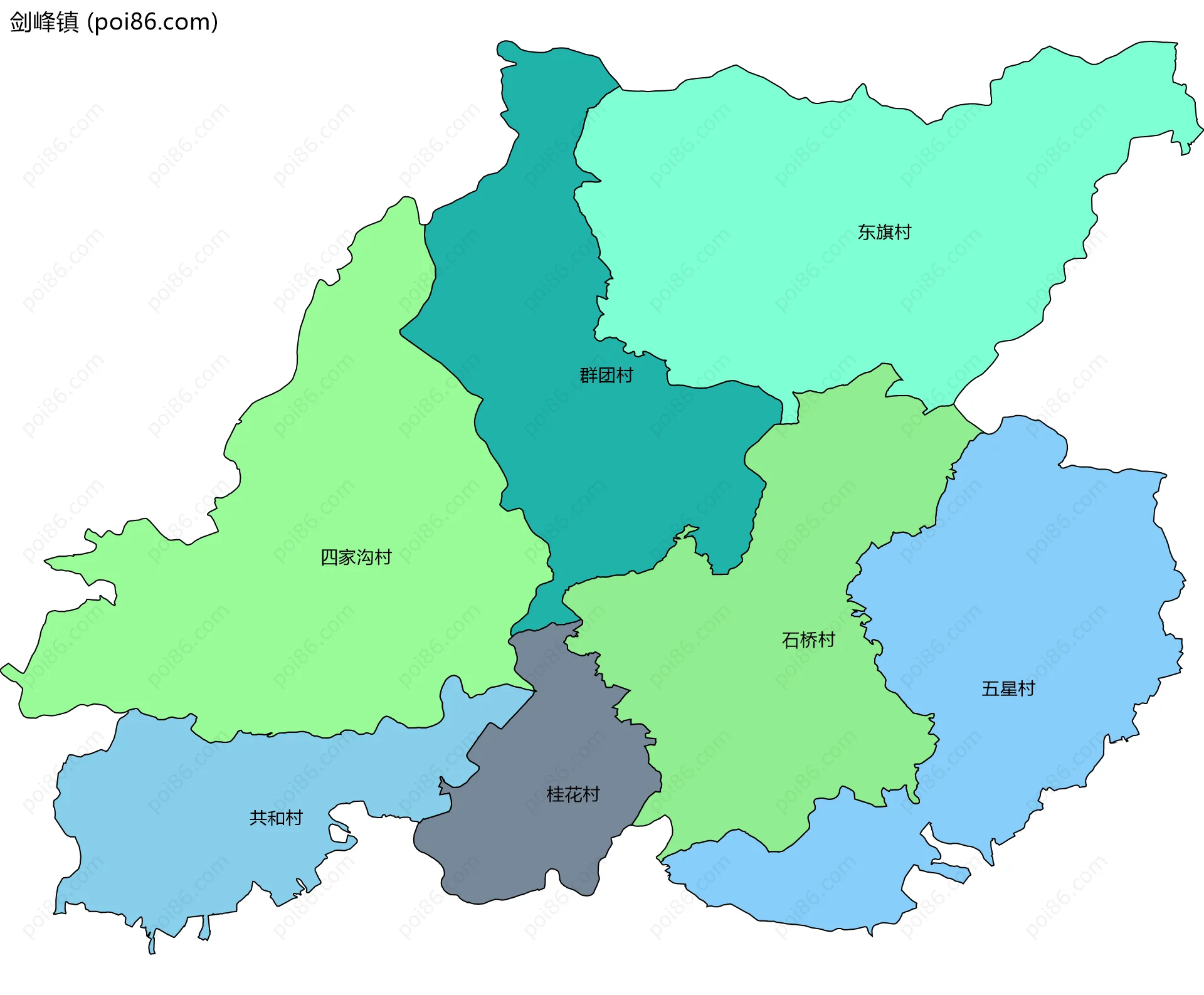 剑峰镇边界地图(五级行政区划)