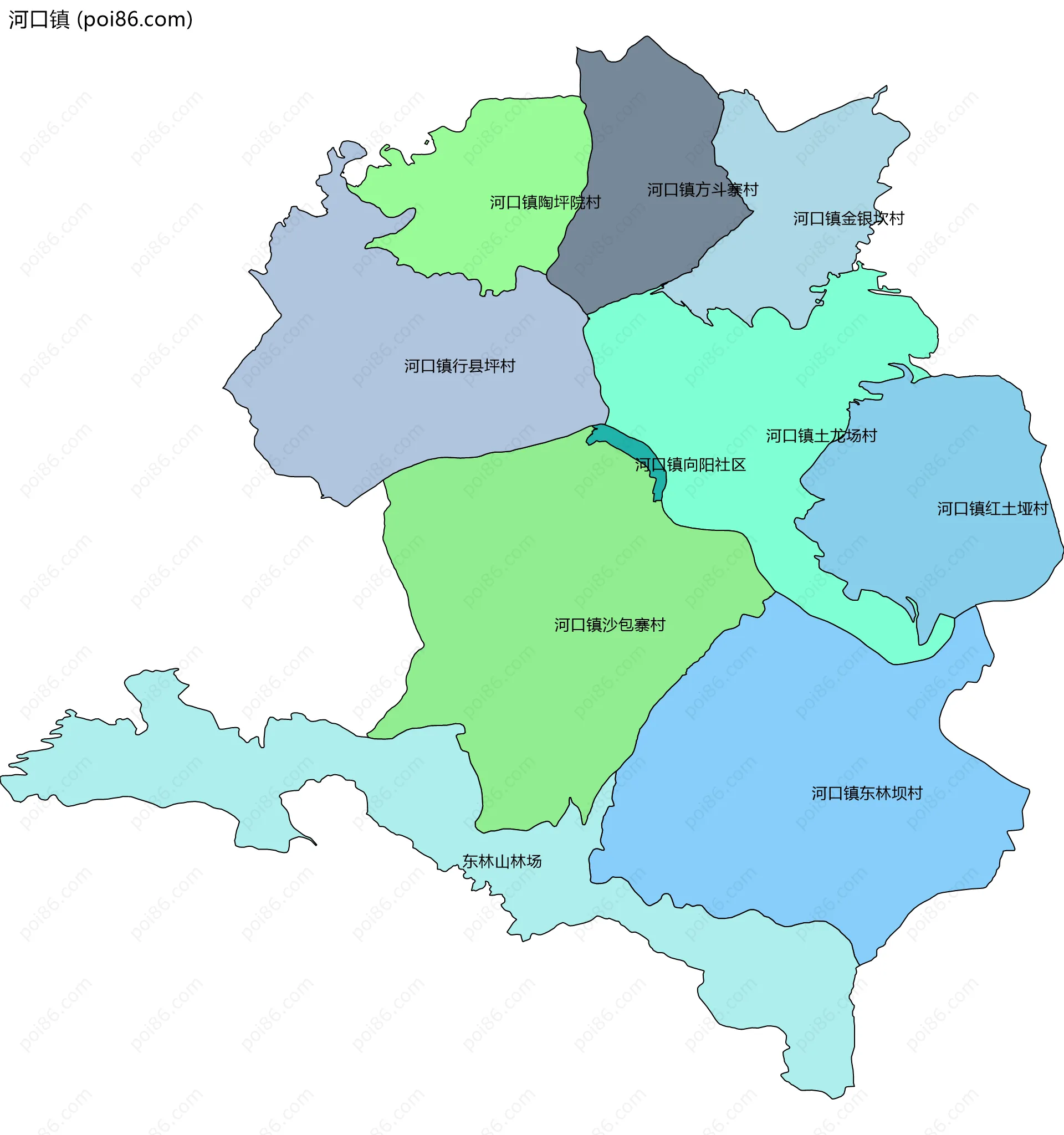 河口镇边界地图(五级行政区划)