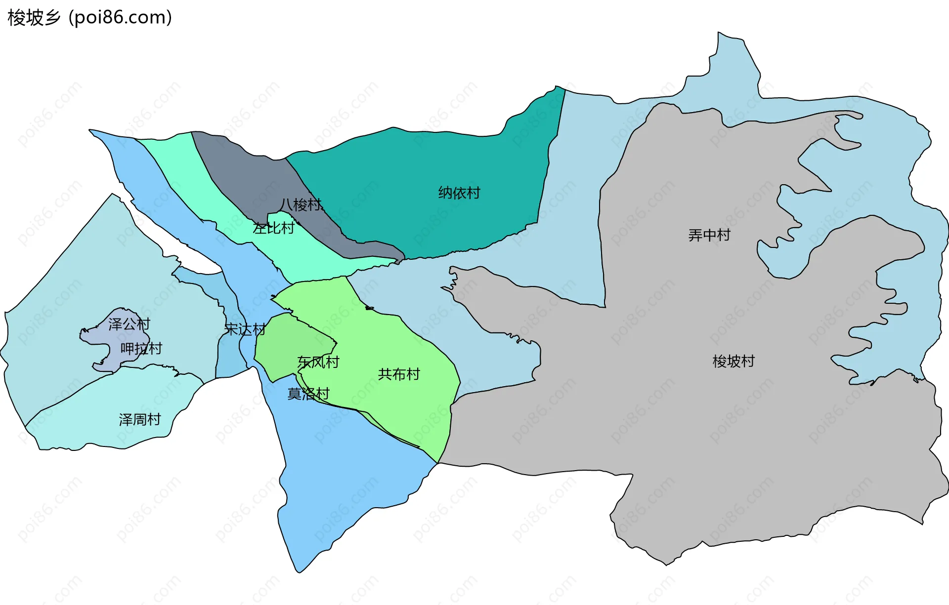 梭坡乡边界地图(五级行政区划)