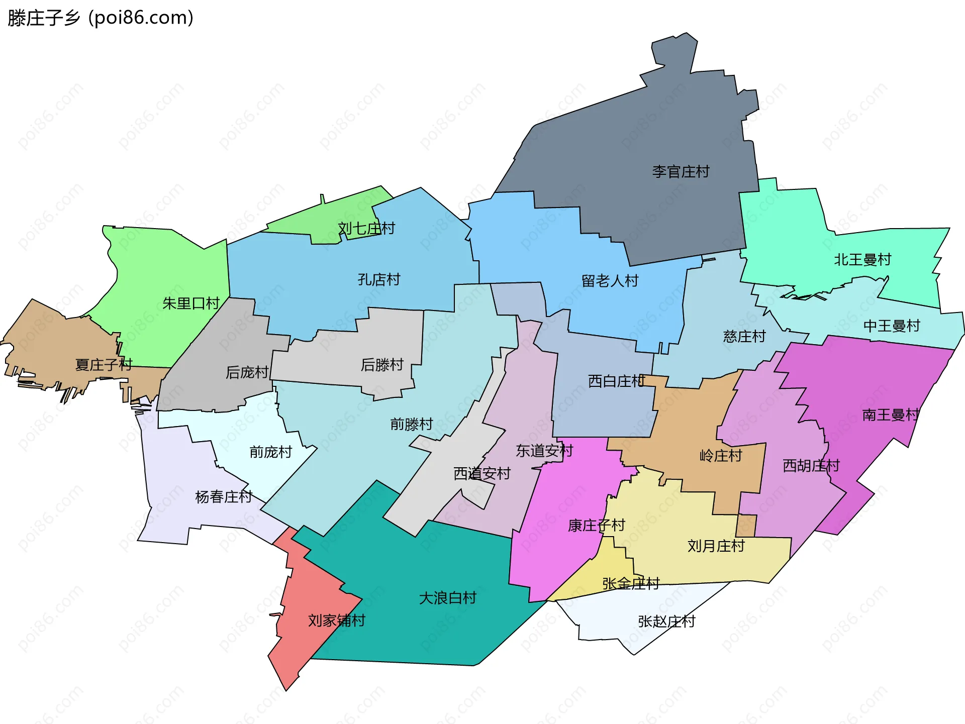 滕庄子乡边界地图(五级行政区划)