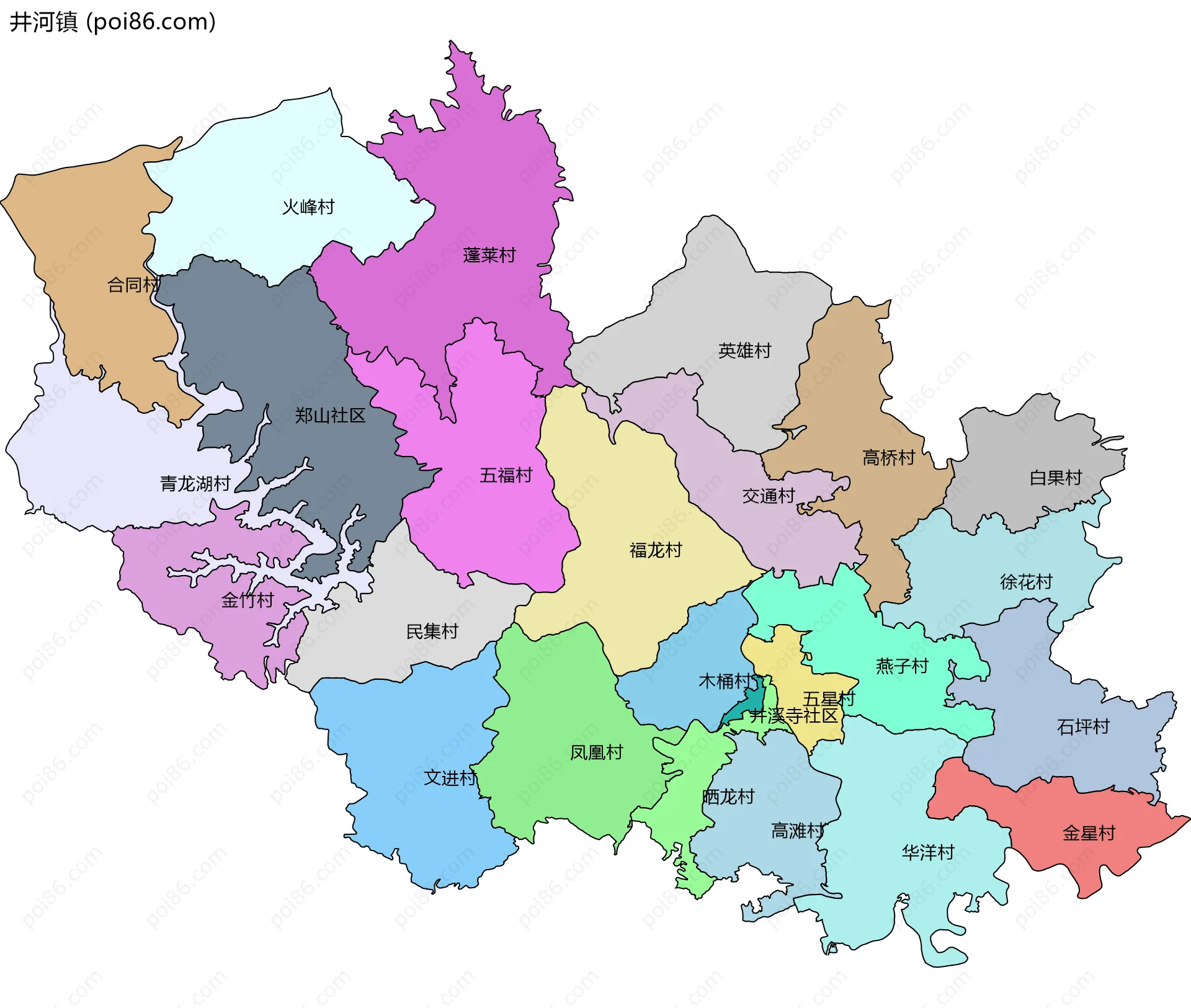 井河镇边界地图(五级行政区划)