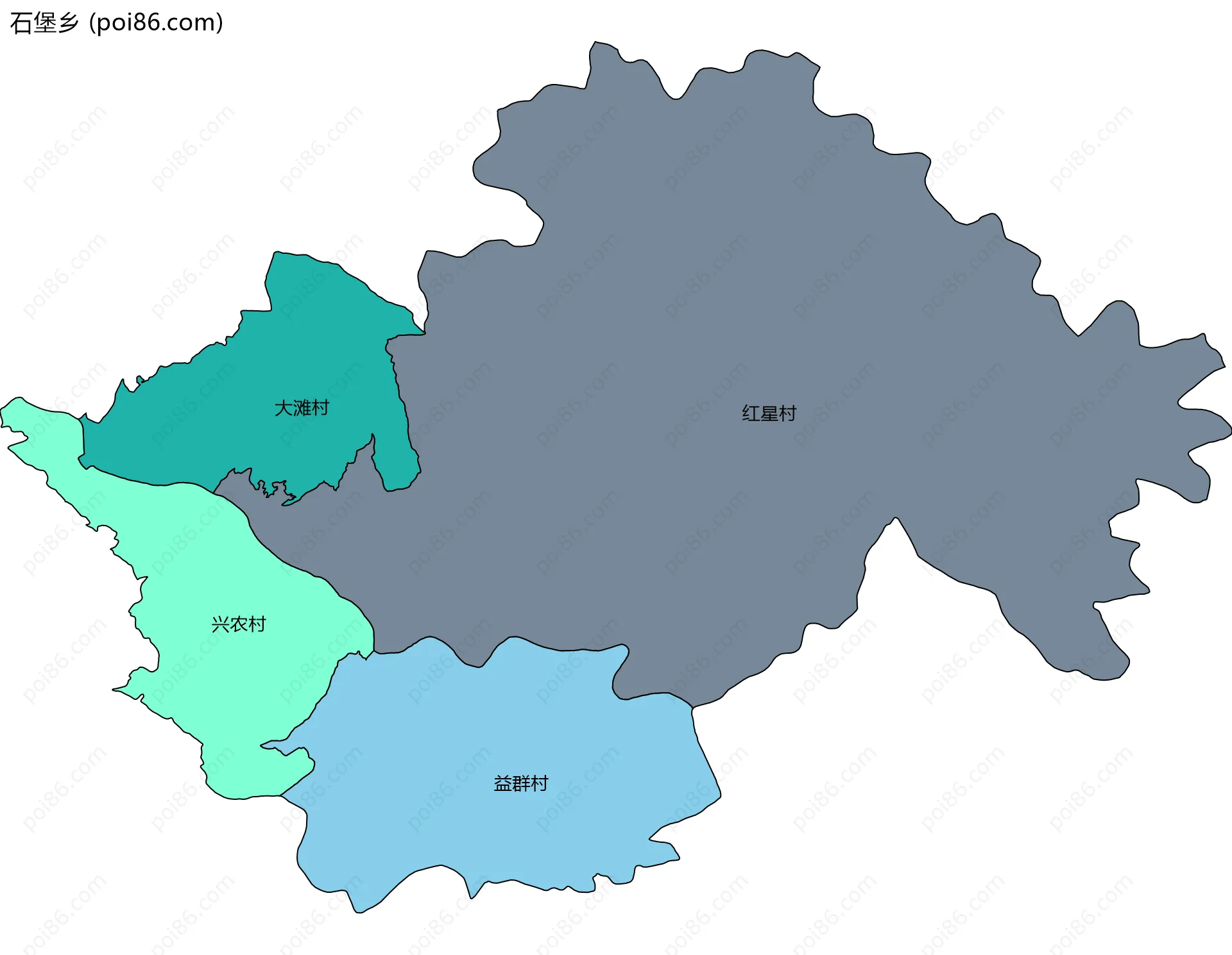 石堡乡边界地图(五级行政区划)