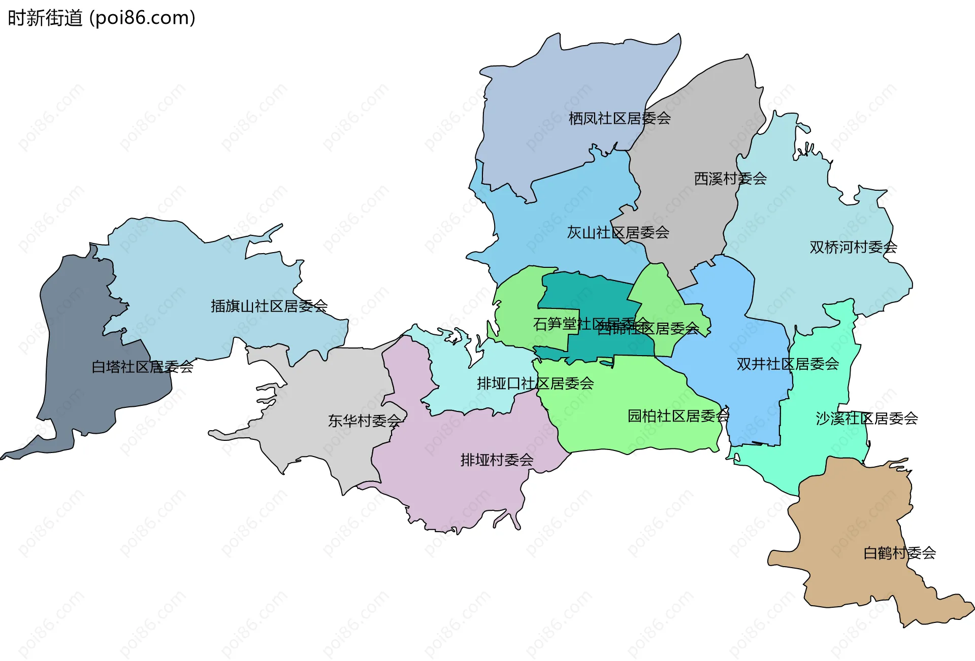 时新街道边界地图(五级行政区划)
