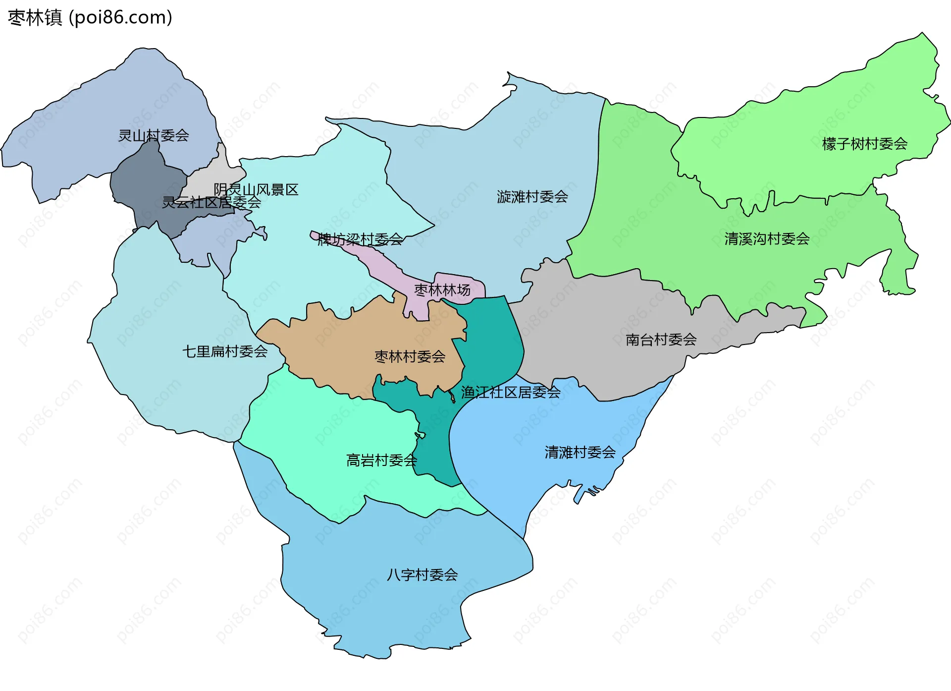 枣林镇边界地图(五级行政区划)