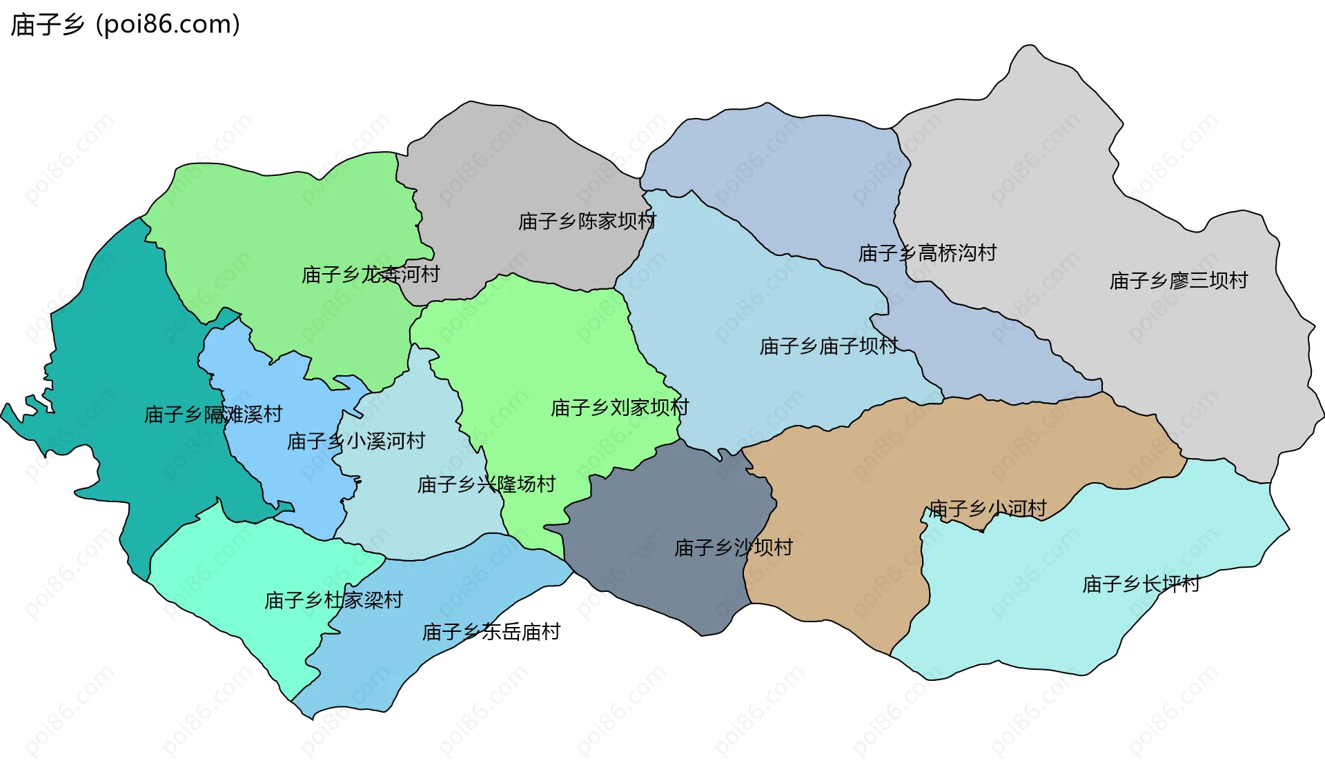 庙子乡边界地图(五级行政区划)