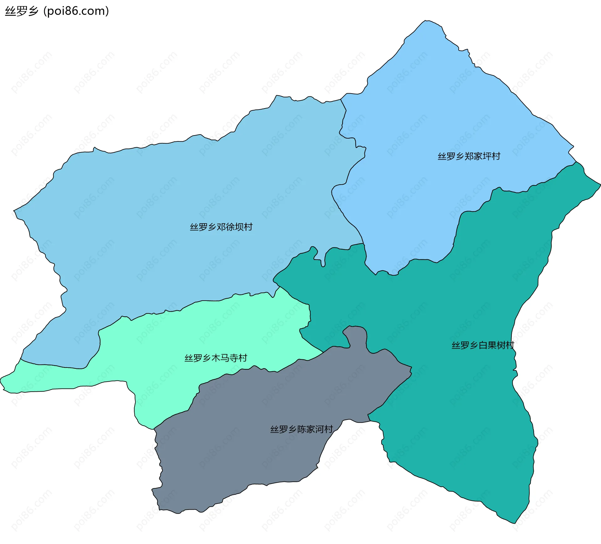 丝罗乡边界地图(五级行政区划)