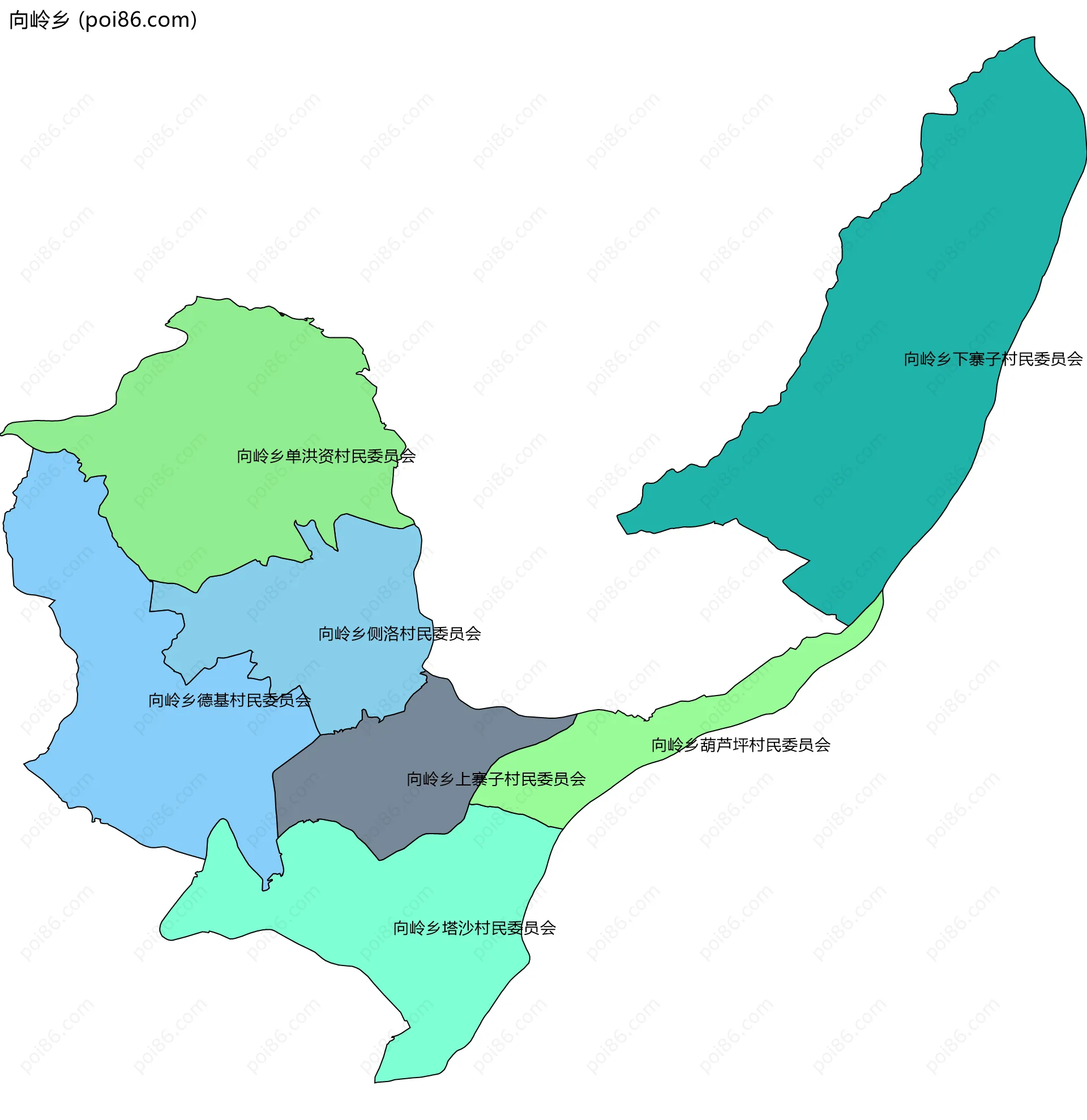 向岭乡边界地图(五级行政区划)