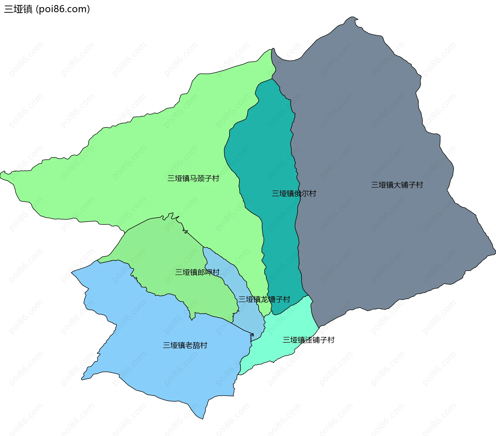 三垭镇边界地图(五级行政区划)