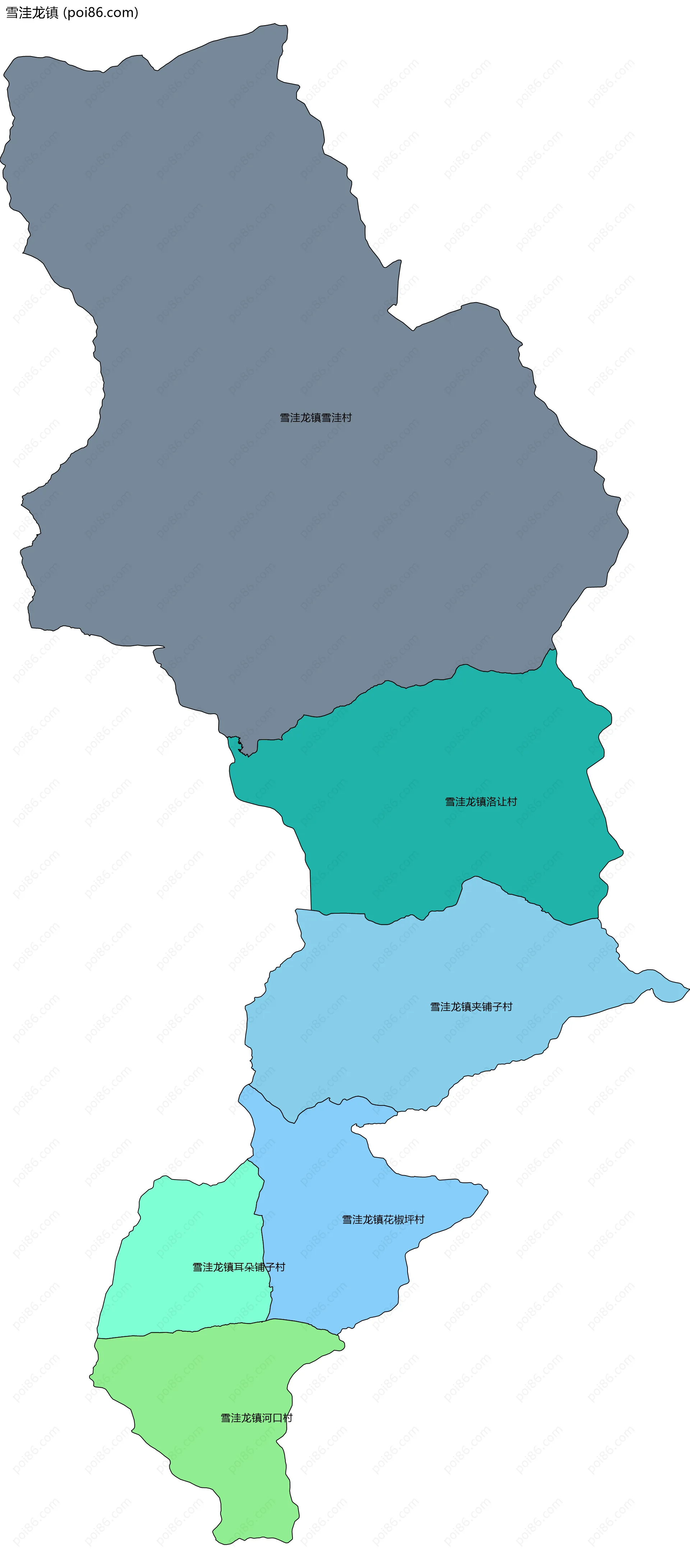 雪洼龙镇边界地图(五级行政区划)