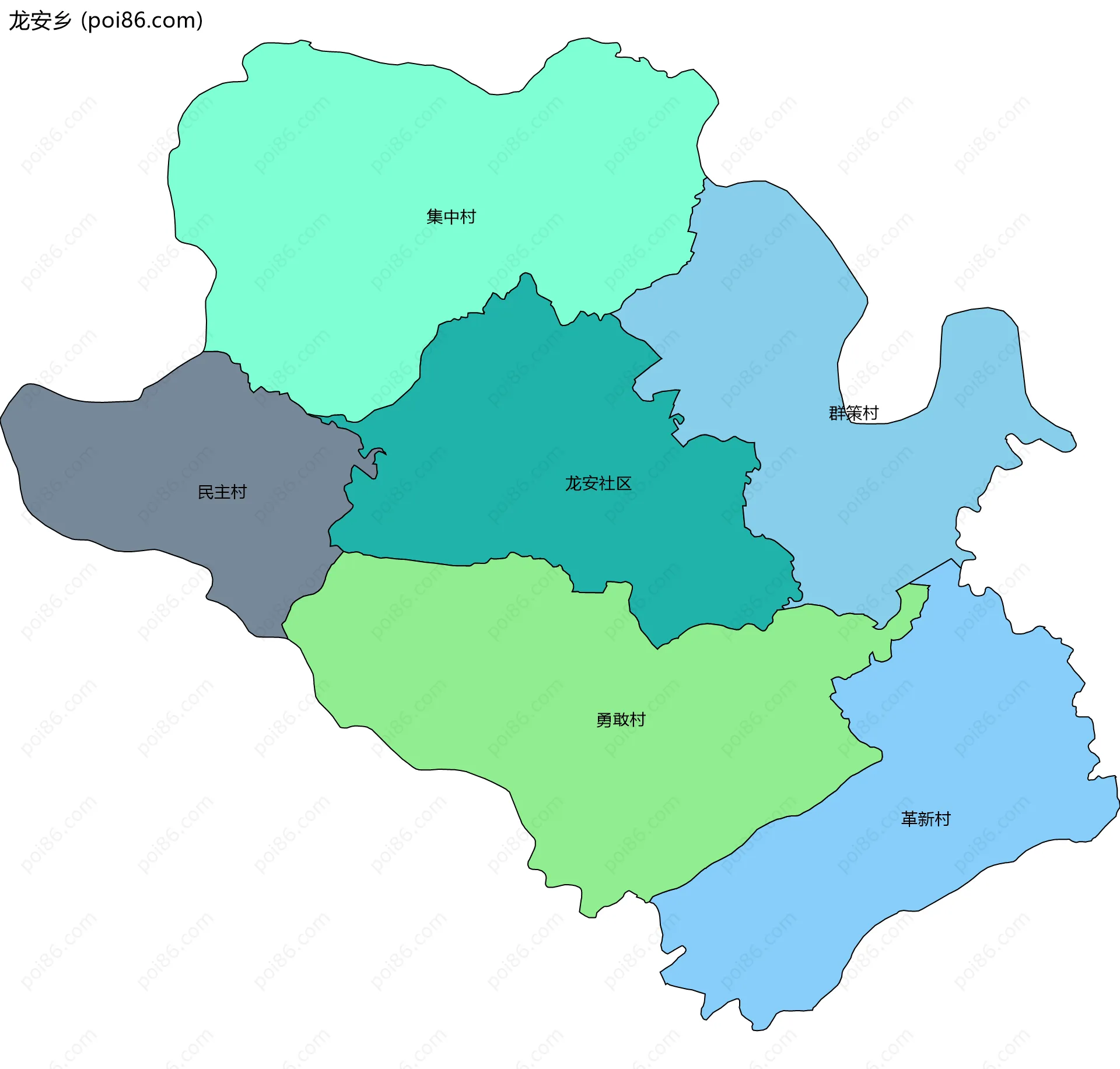 龙安乡边界地图(五级行政区划)