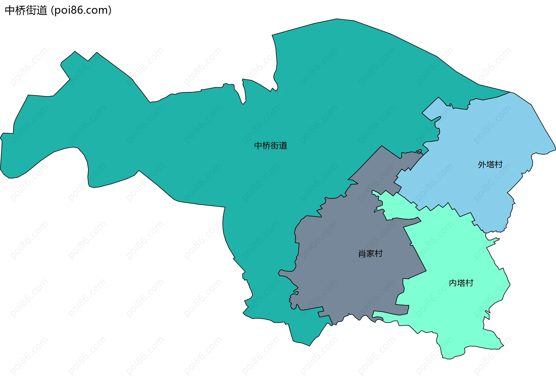 中桥街道边界地图(五级行政区划)