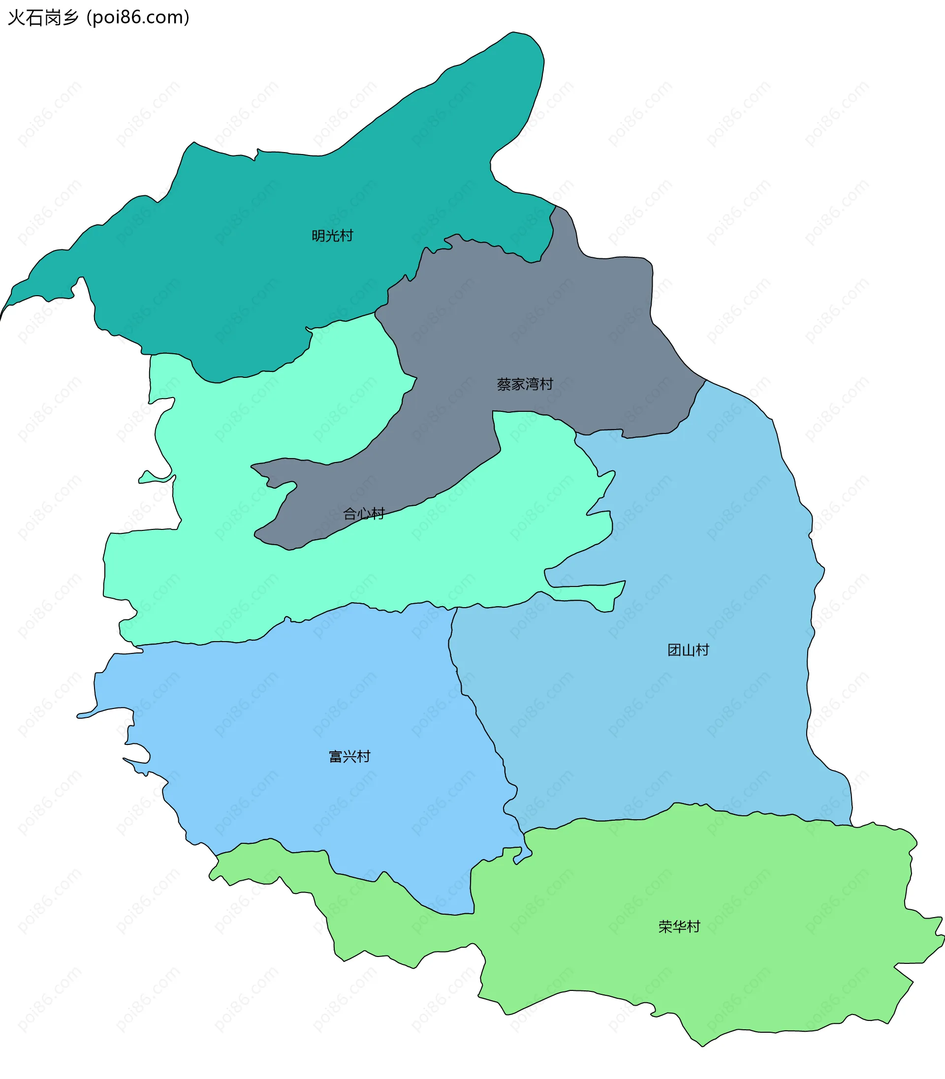 火石岗乡边界地图(五级行政区划)