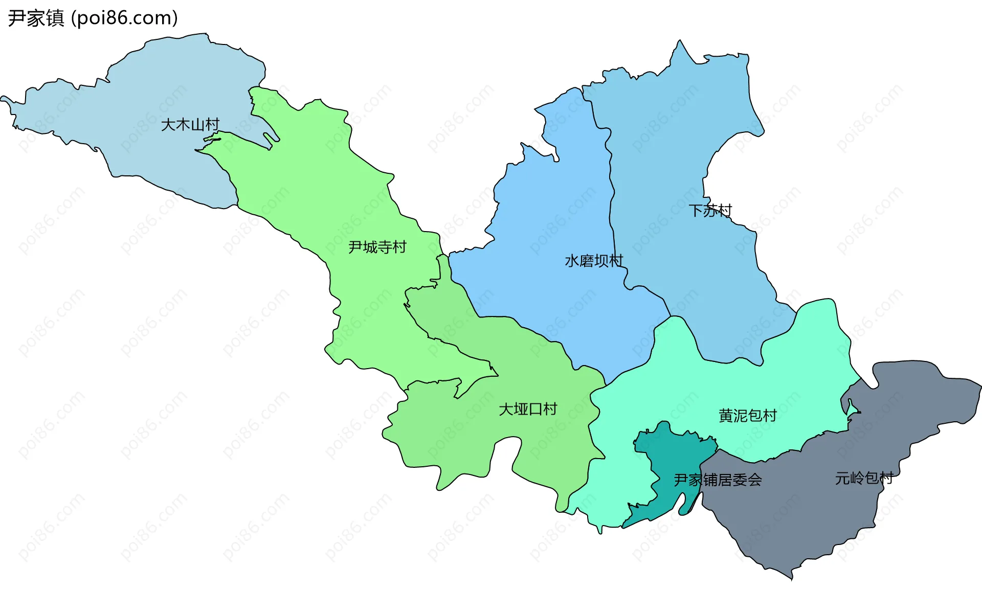 尹家镇边界地图(五级行政区划)