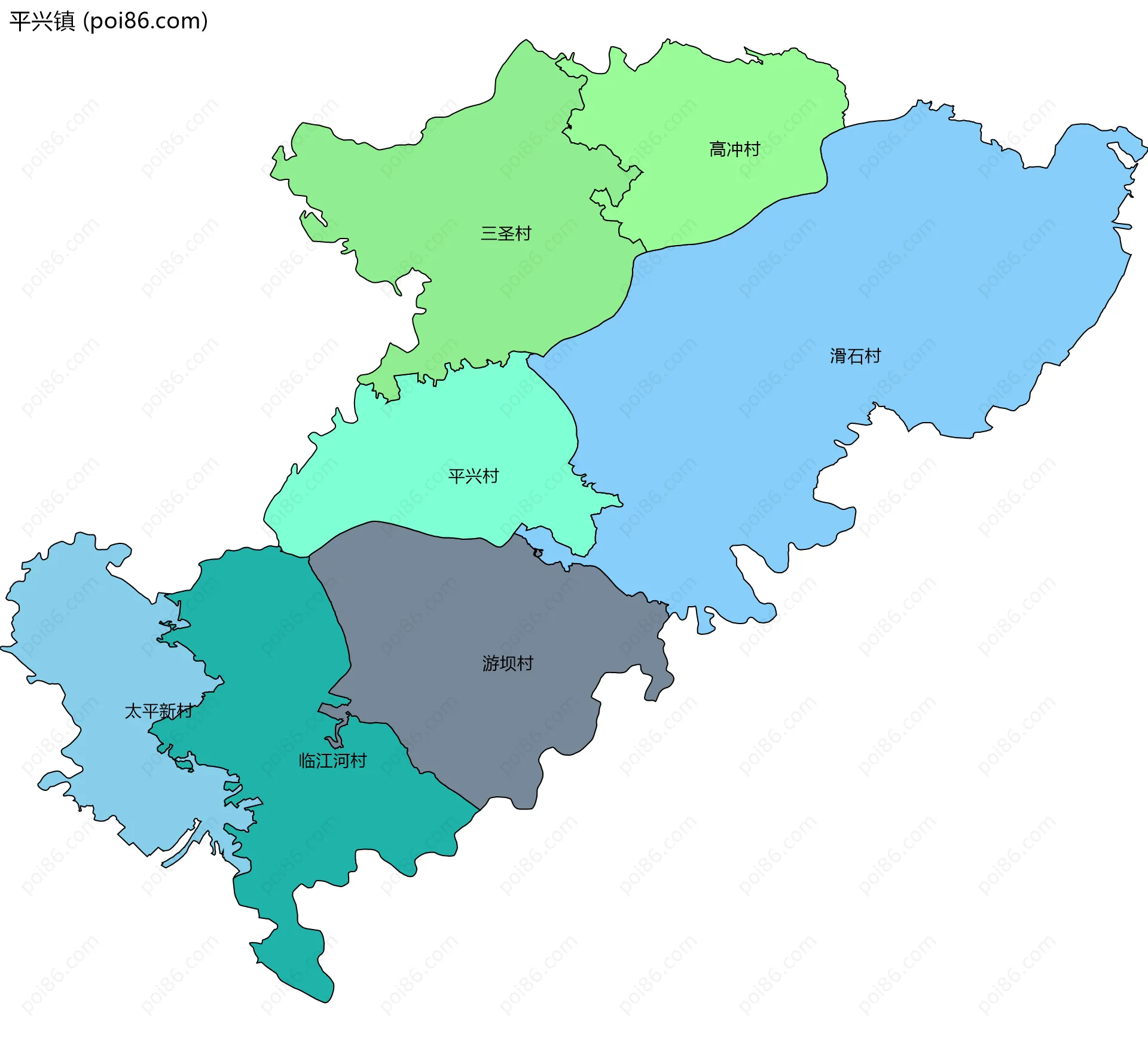 平兴镇边界地图(五级行政区划)