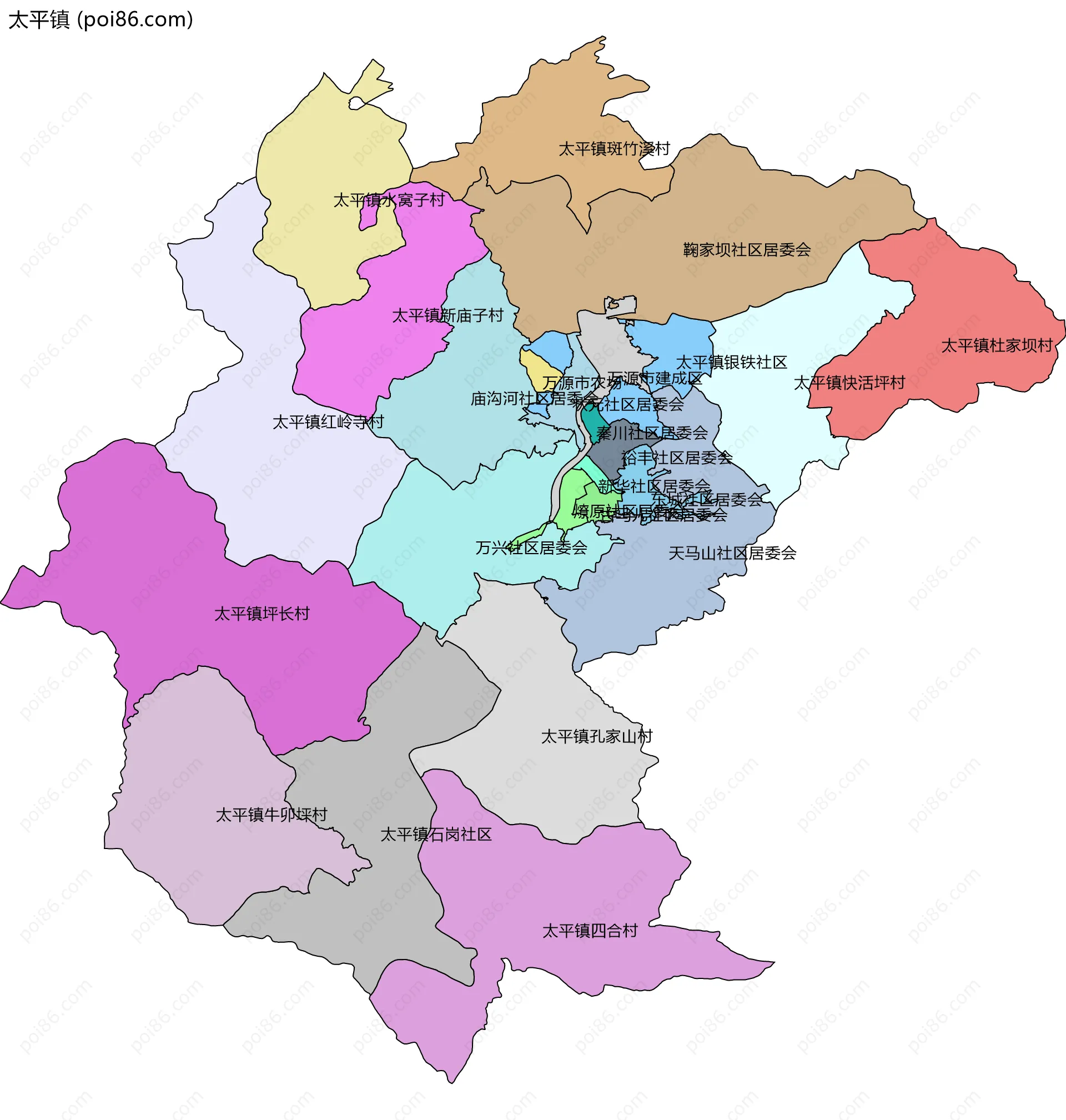 太平镇边界地图(五级行政区划)