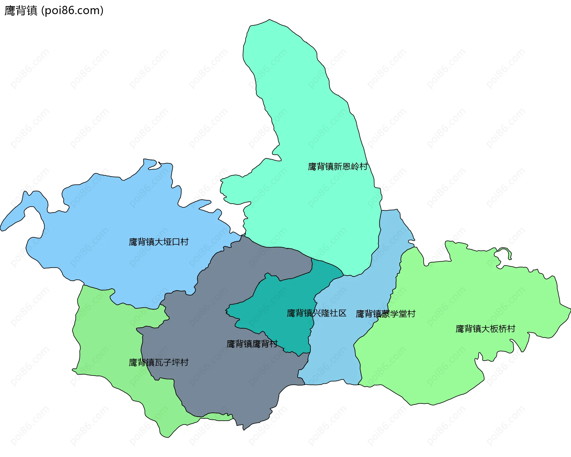 鹰背镇边界地图(五级行政区划)