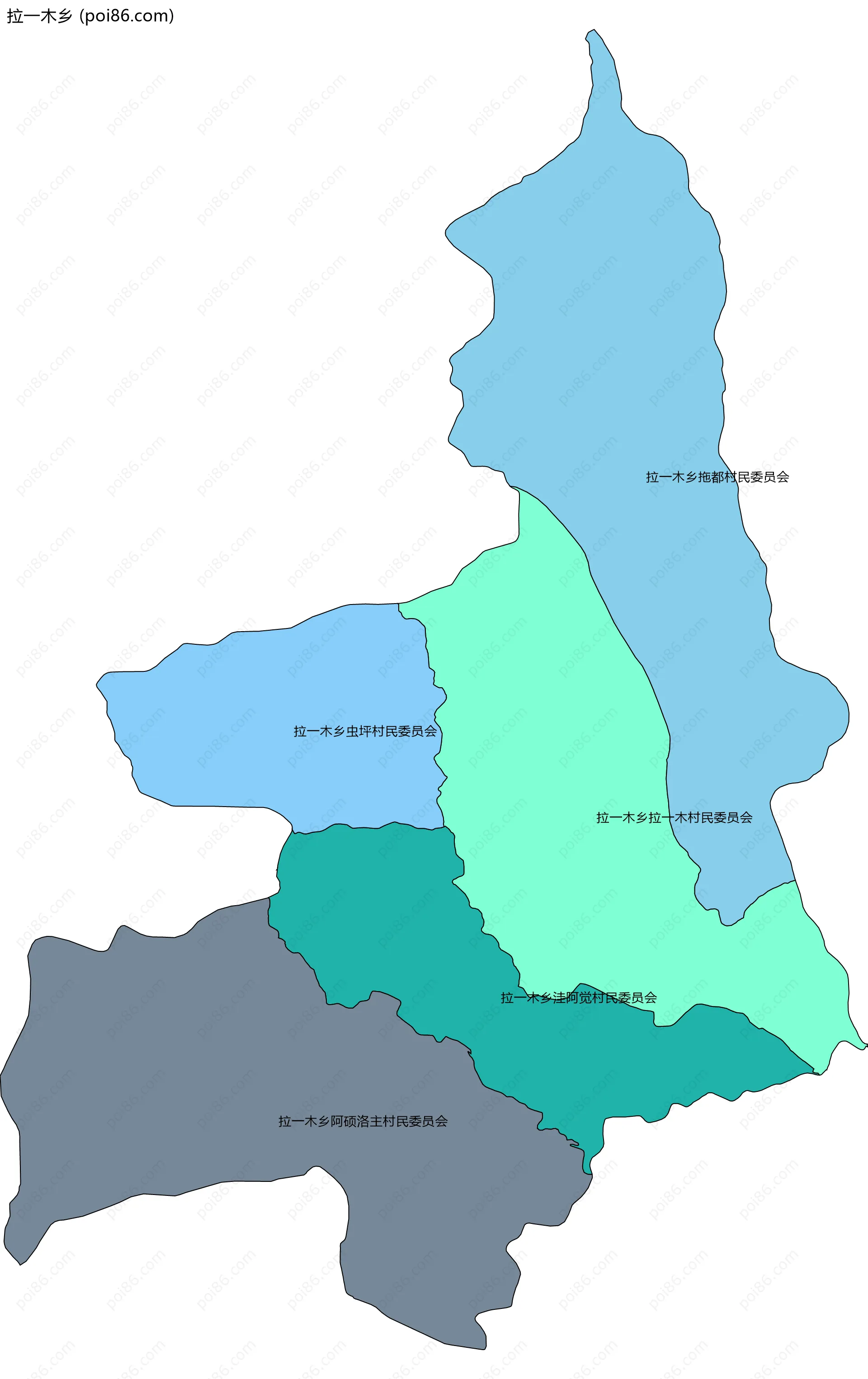 拉一木乡边界地图(五级行政区划)