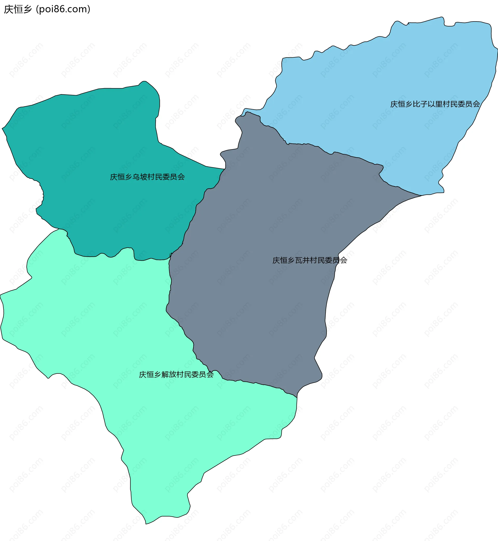 庆恒乡边界地图(五级行政区划)