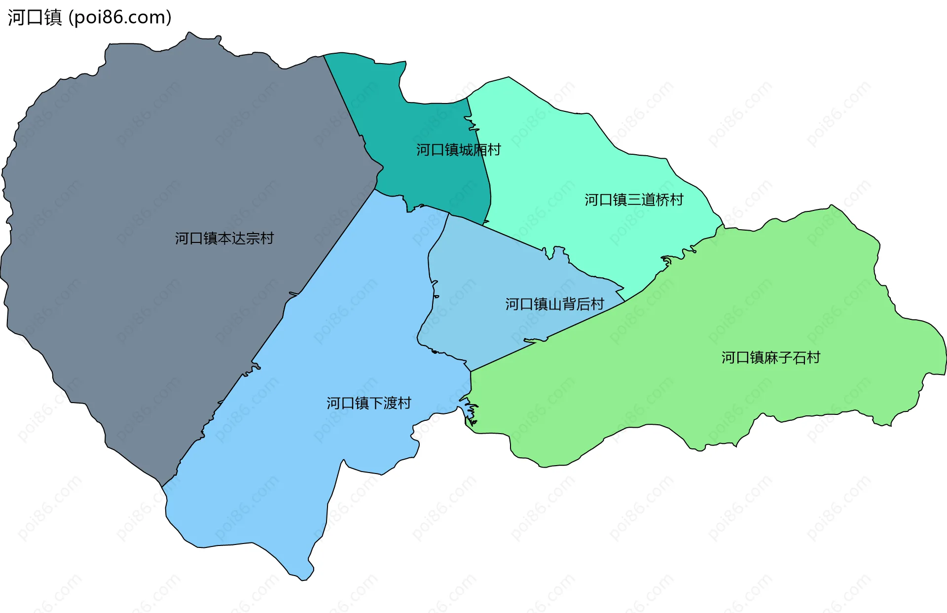 河口镇边界地图(五级行政区划)