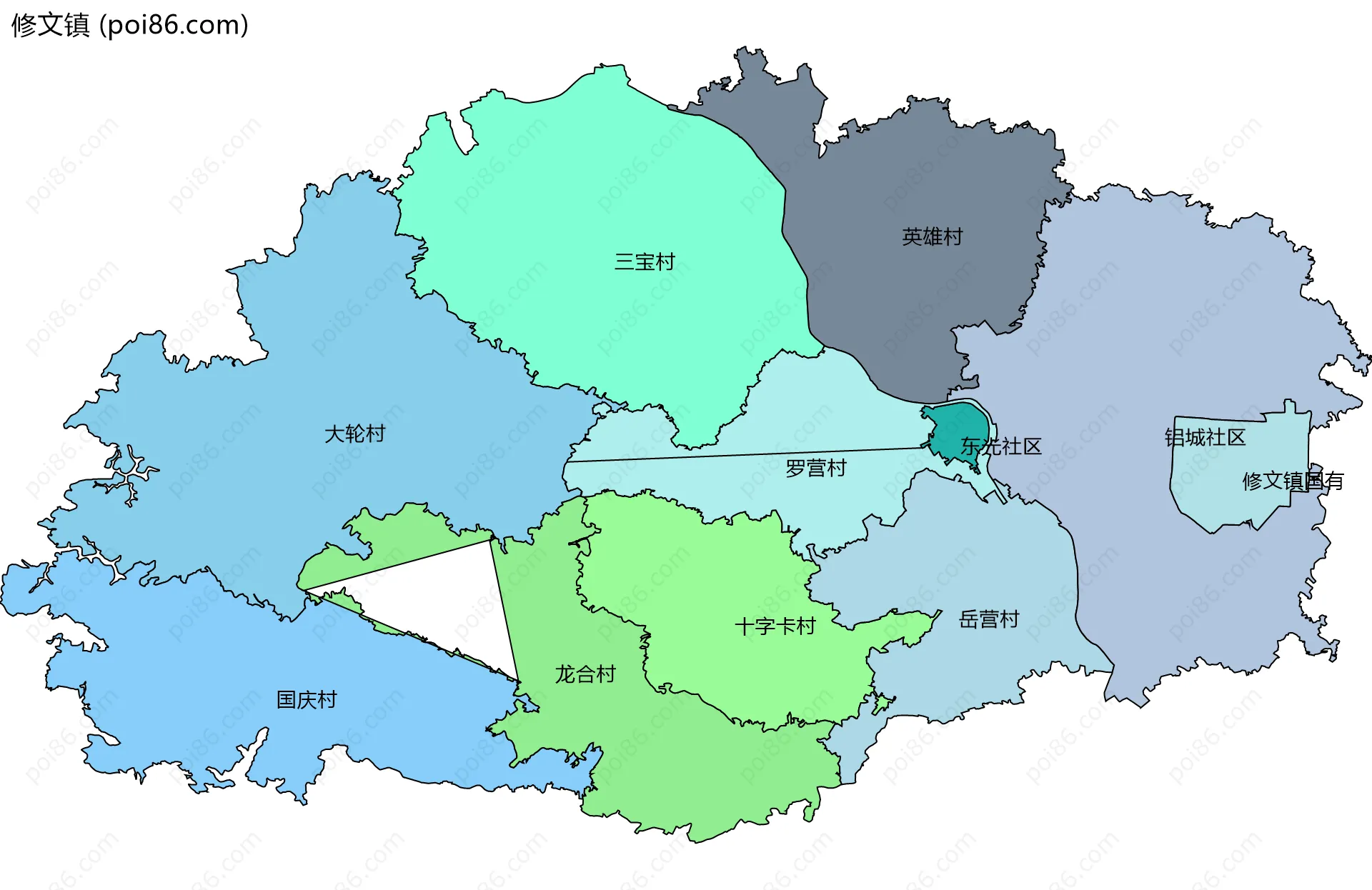 修文镇边界地图(五级行政区划)