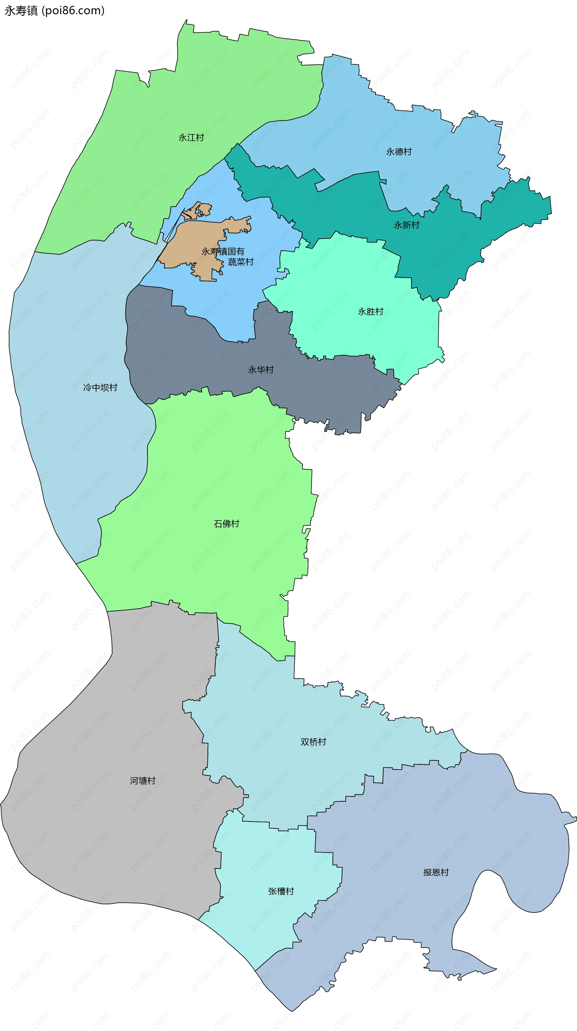 永寿镇边界地图(五级行政区划)