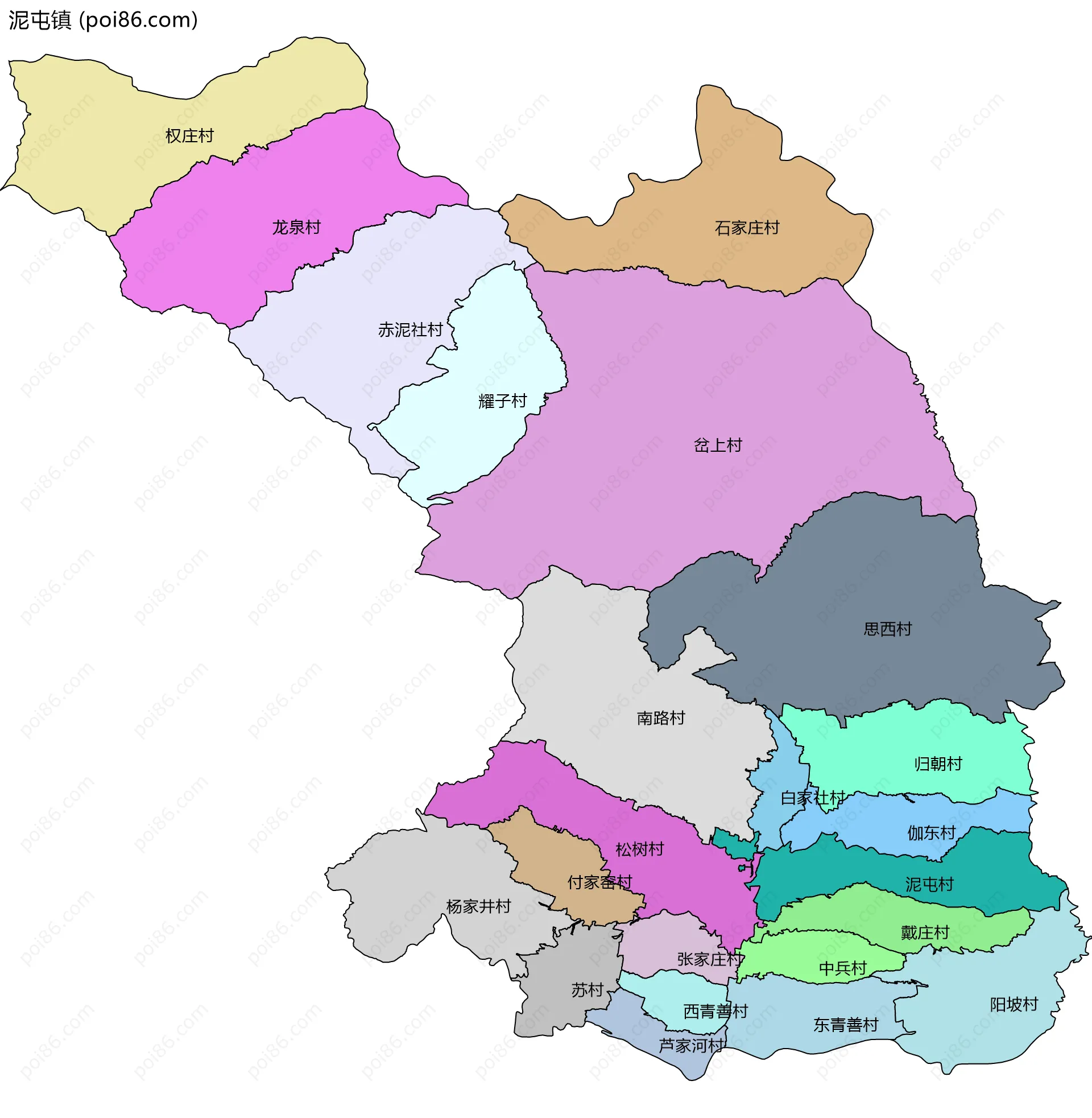 泥屯镇边界地图(五级行政区划)