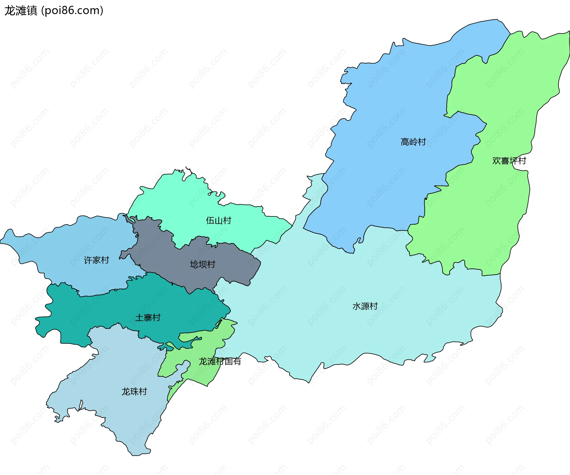 龙滩镇边界地图(五级行政区划)