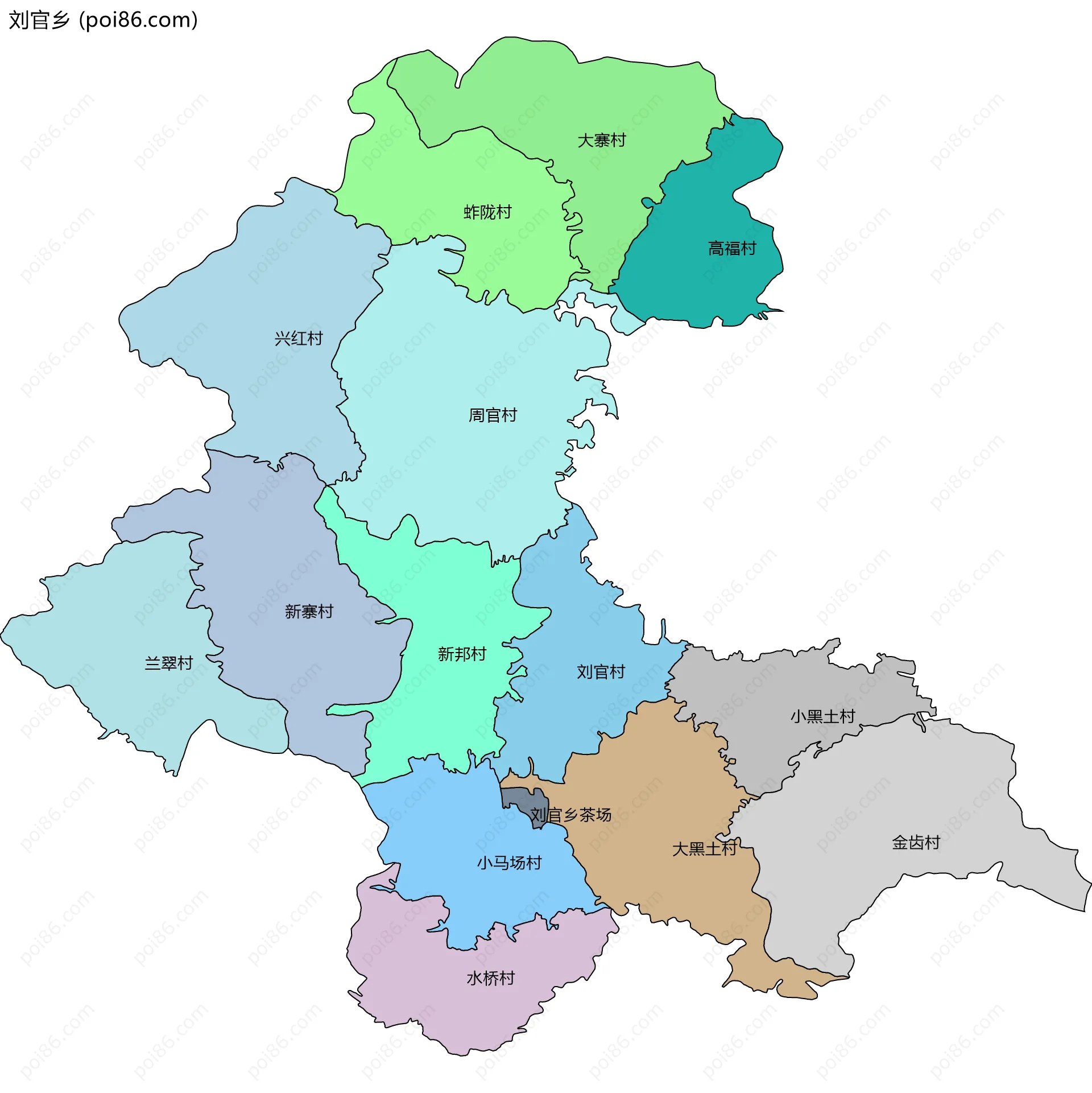 刘官乡边界地图(五级行政区划)