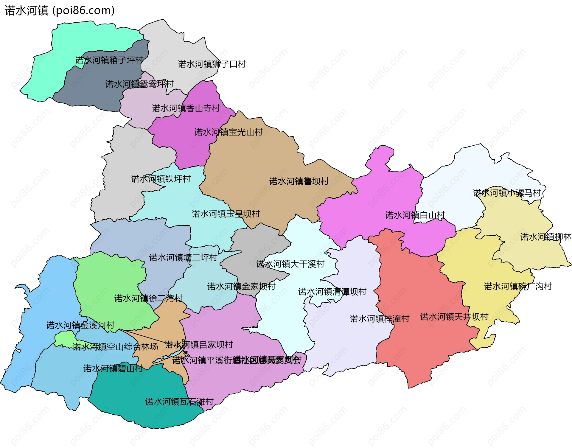 诺水河镇边界地图(五级行政区划)