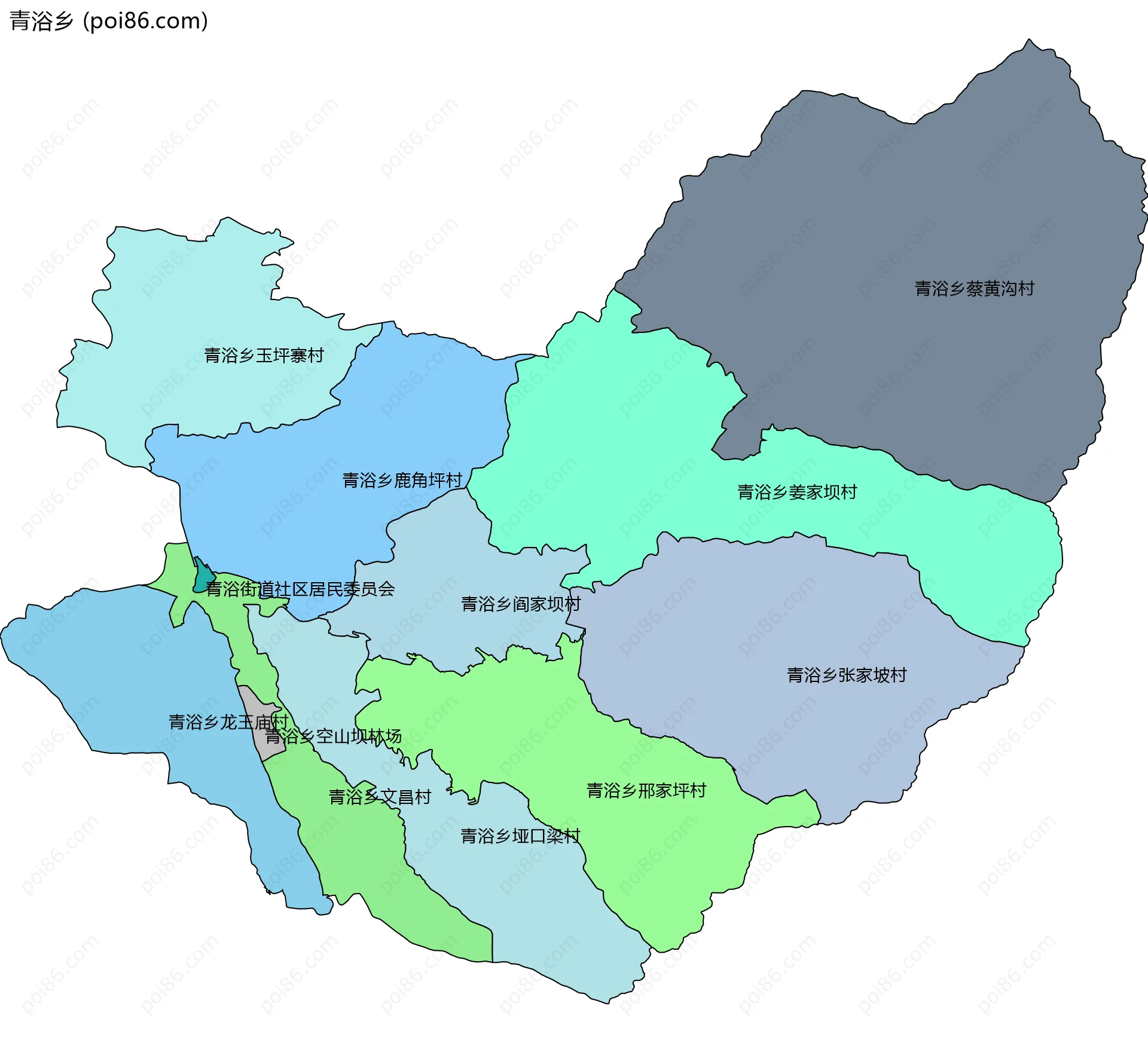 青浴乡边界地图(五级行政区划)