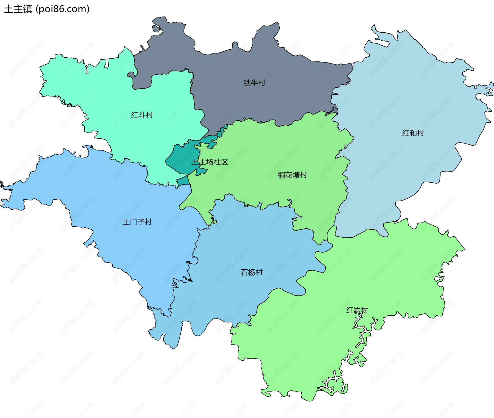 土主镇边界地图(五级行政区划)