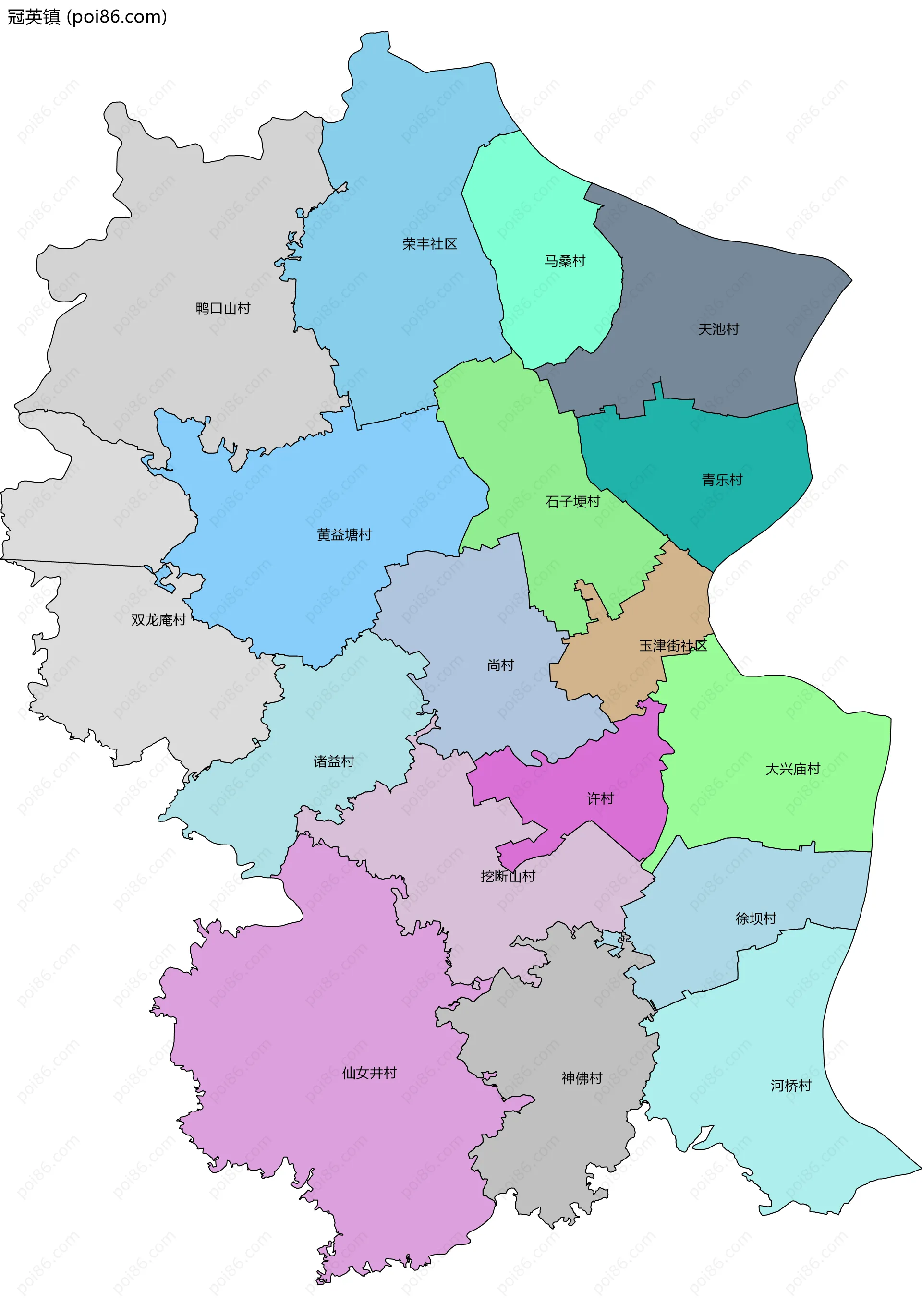 冠英镇边界地图(五级行政区划)