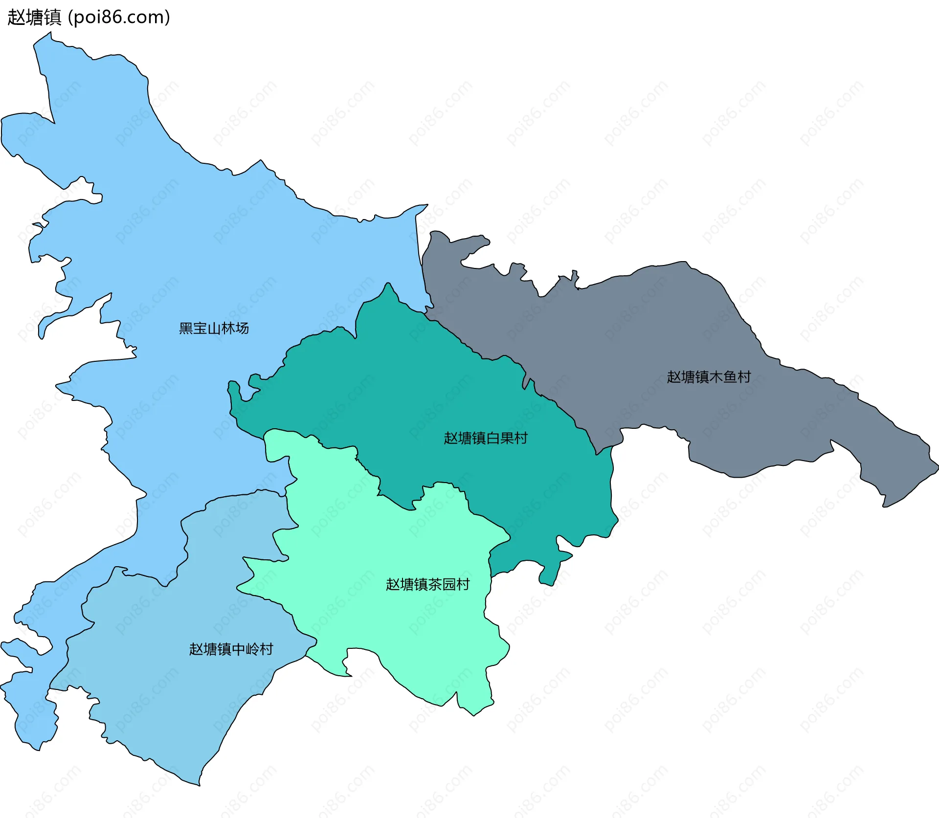 赵塘镇边界地图(五级行政区划)