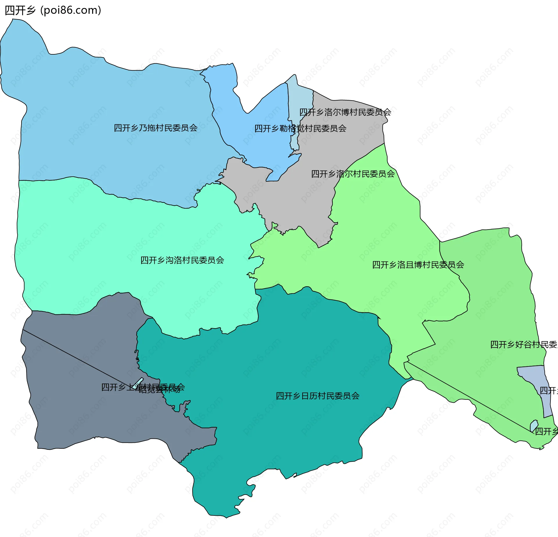 四开乡边界地图(五级行政区划)