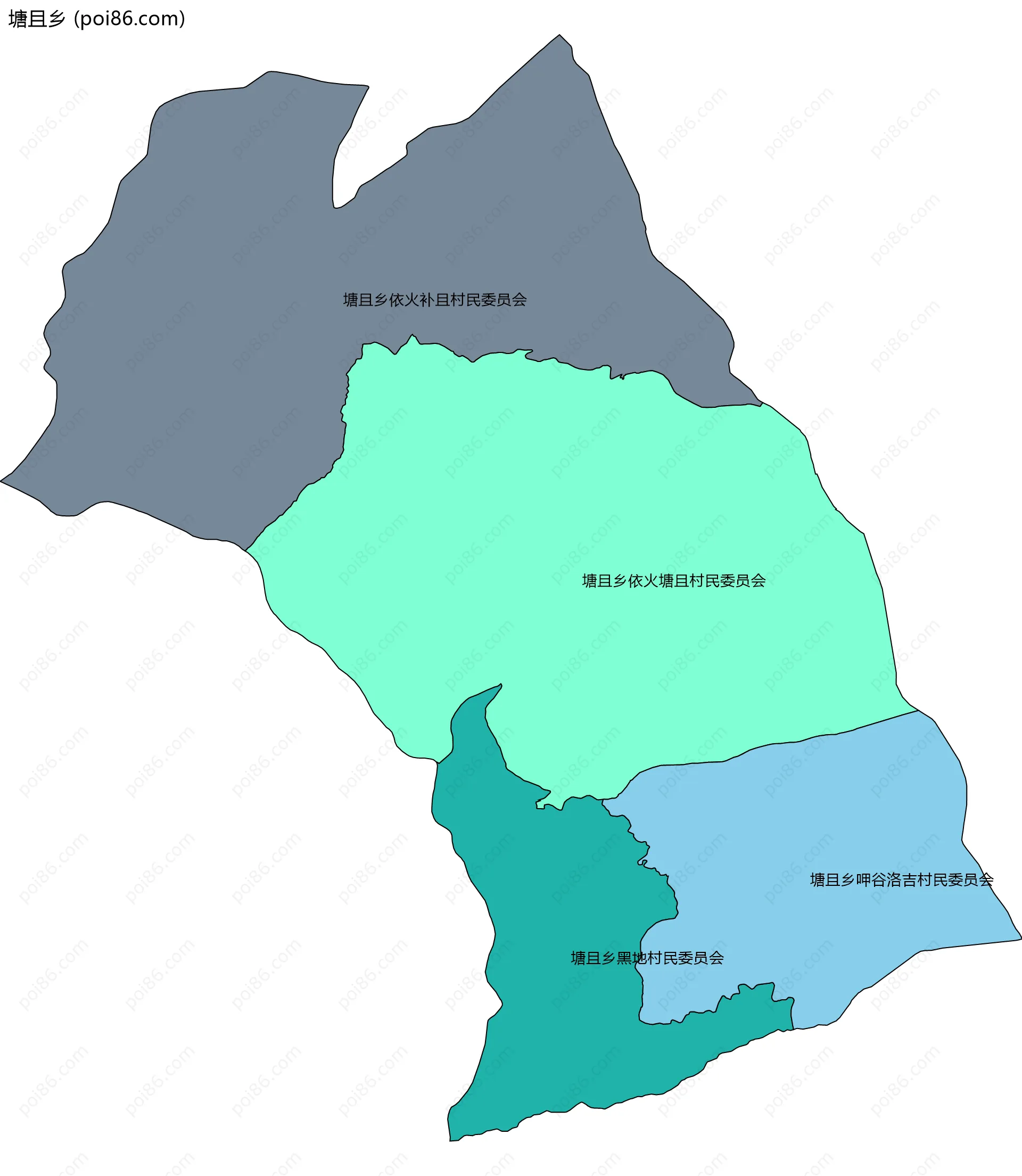 塘且乡边界地图(五级行政区划)