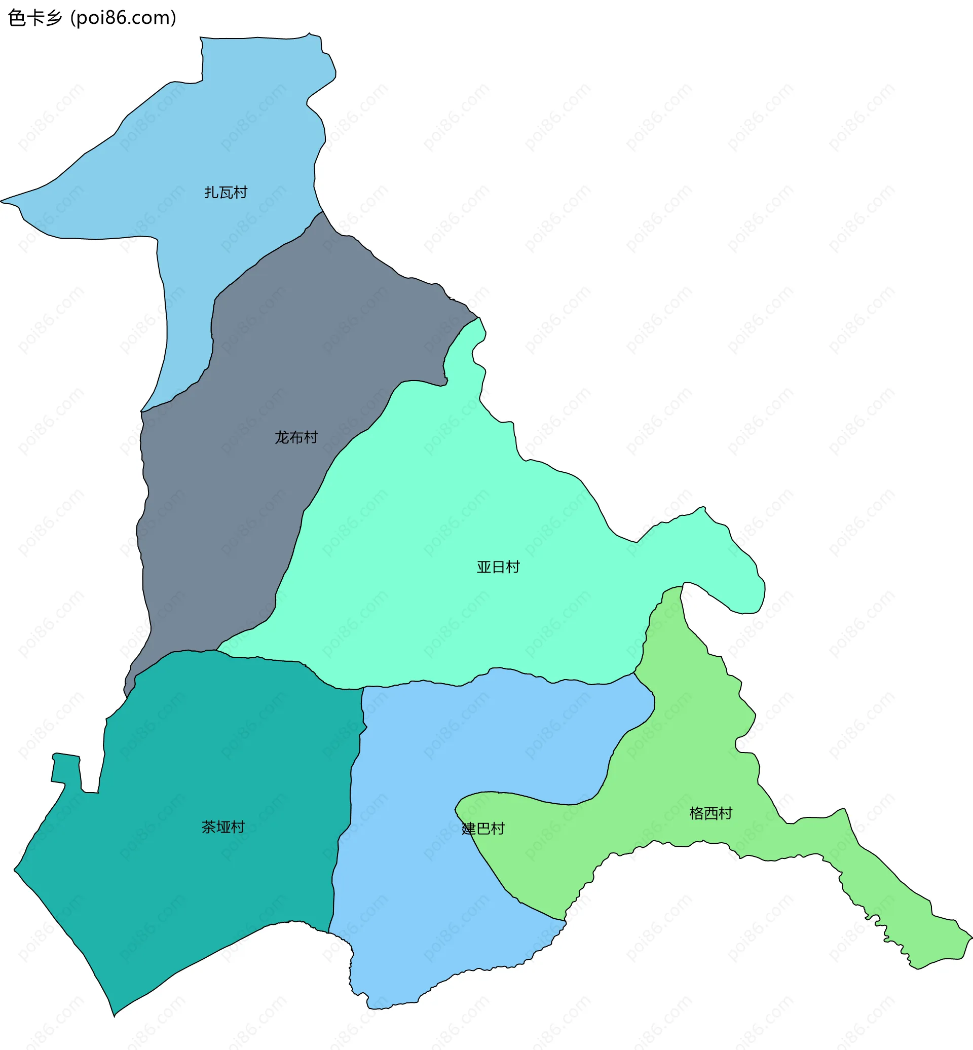 色卡乡边界地图(五级行政区划)