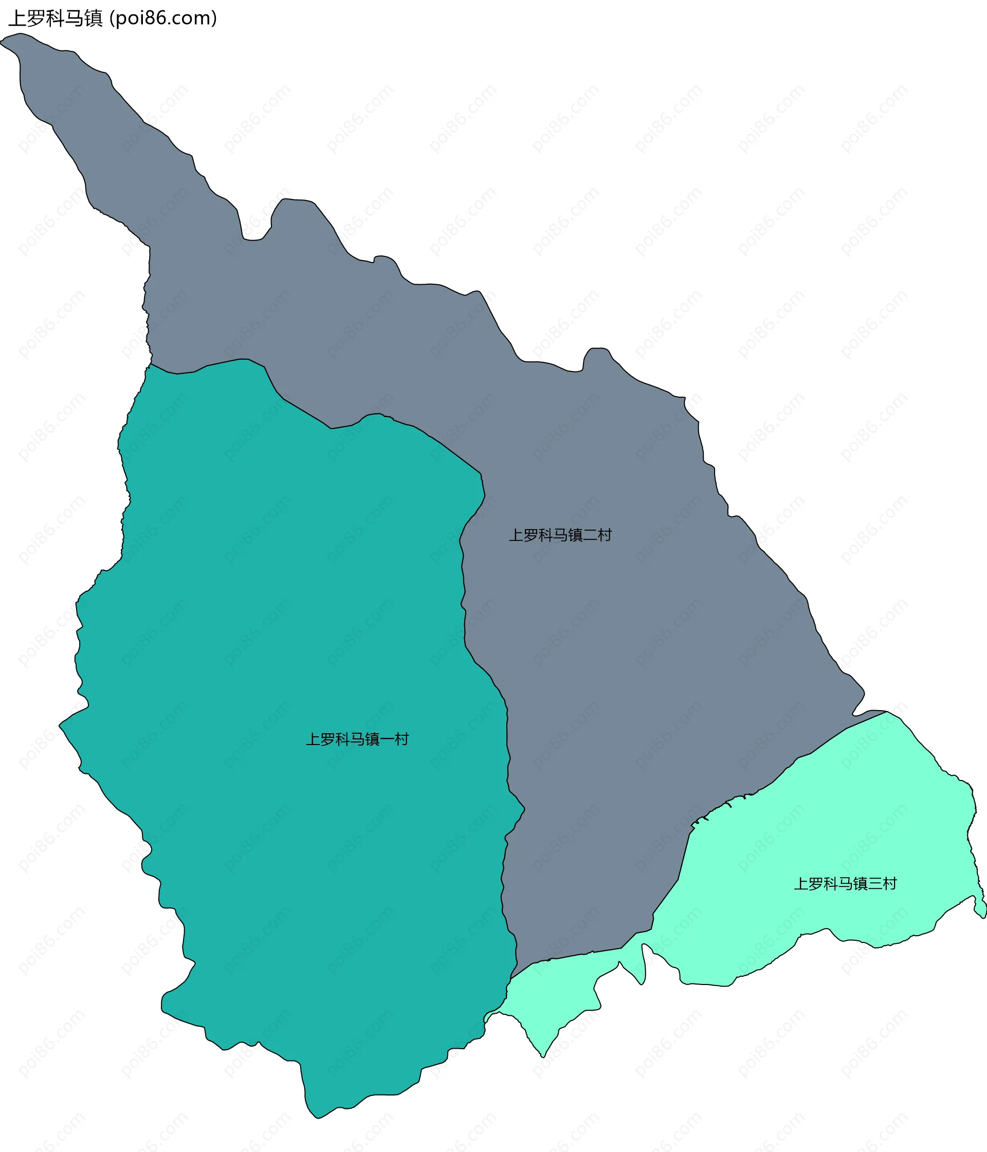 上罗科马镇边界地图(五级行政区划)