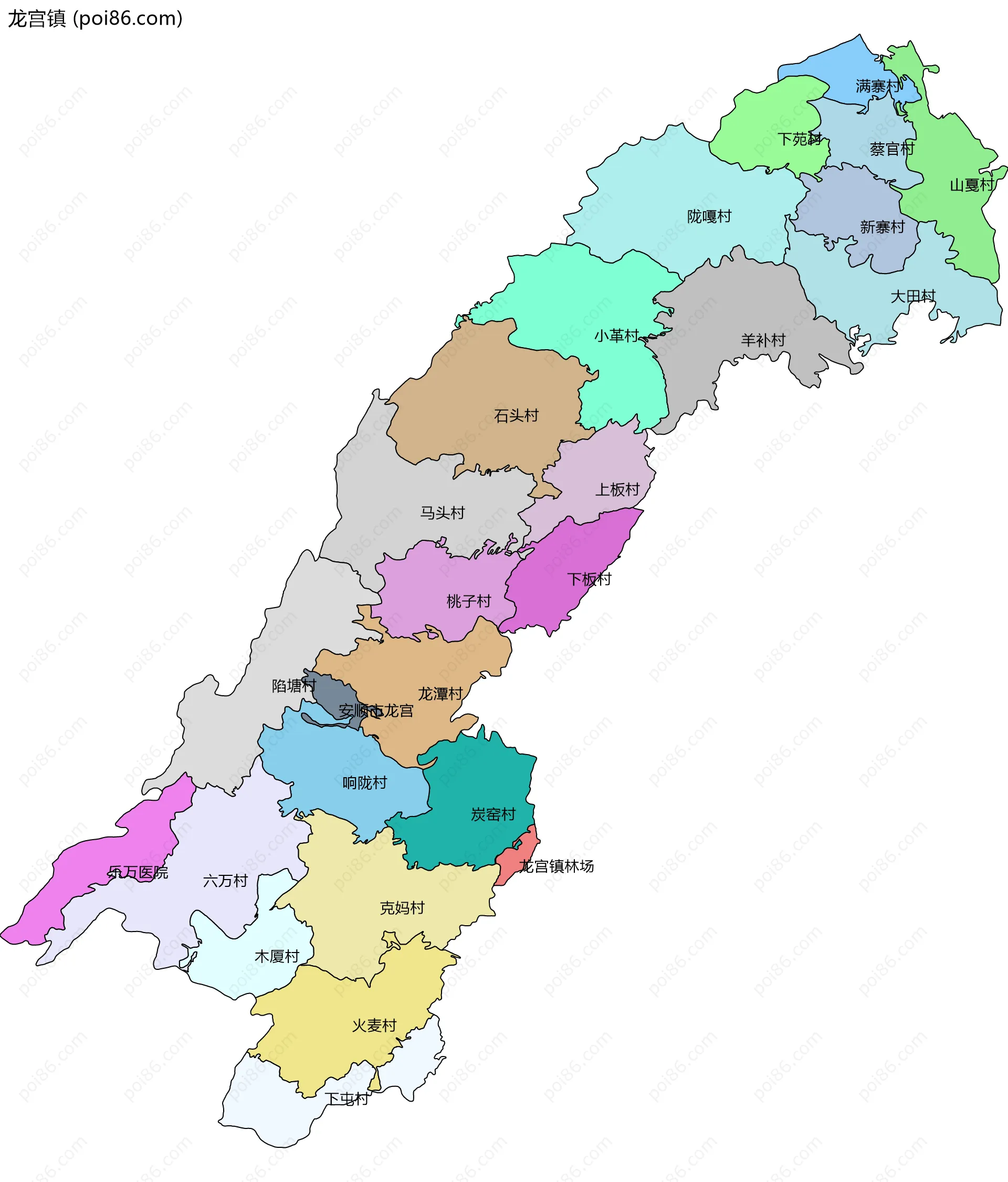 龙宫镇边界地图(五级行政区划)